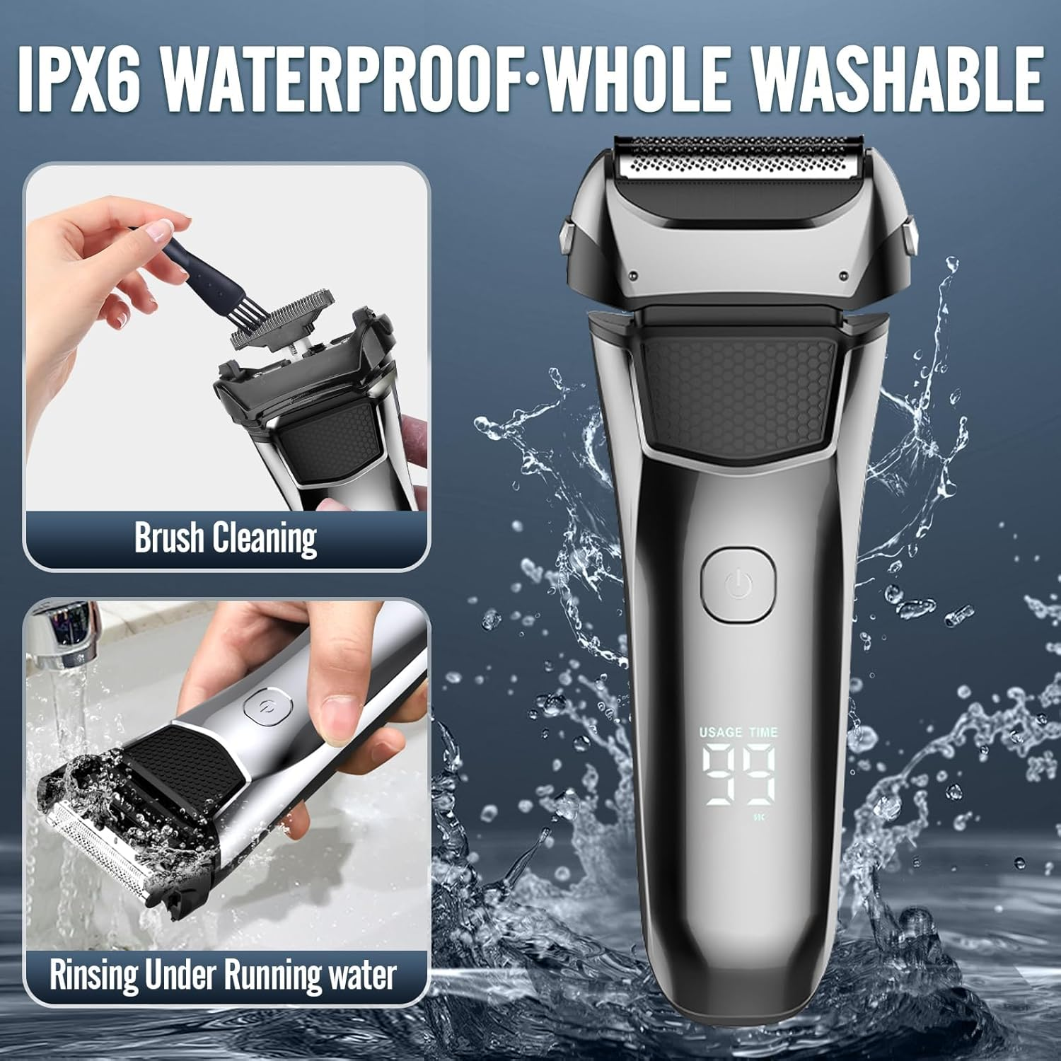 Electric Razor, Electric Shavers Face, Dry Wet Shavers Beard Trimmer Travel Foil Shaver for Men,Dry Wet Shavers Beard Trimmer Travel Foil Shaver, Type-C Charge Idea Men Gift(Black＆Grey) - Black＆Grey image number 5