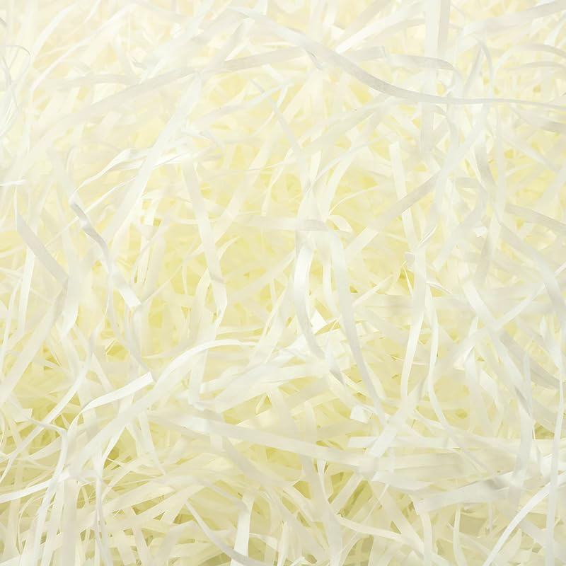 LORJE Raffia Grass Shredded Tissue Paper, Filler for Wrapping Gifts, Easter Basket Filler,Basket Shreds Crinkle Paper Party Gift Packaging Filler (Milky White)