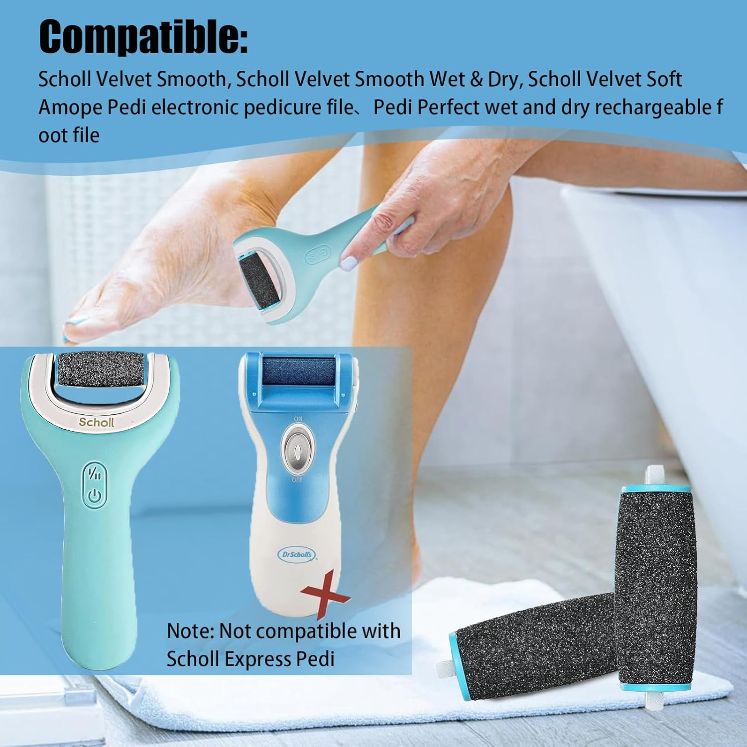 Pack of 10 Replacement Rollers, Callus Remover, Callus Remover Replacement Rolls, Velvet Smooth Rolls, 3 Types of Roughness Coarse for Removing Hard Skin, Pedicure Foot Care Set (Black) image number 2