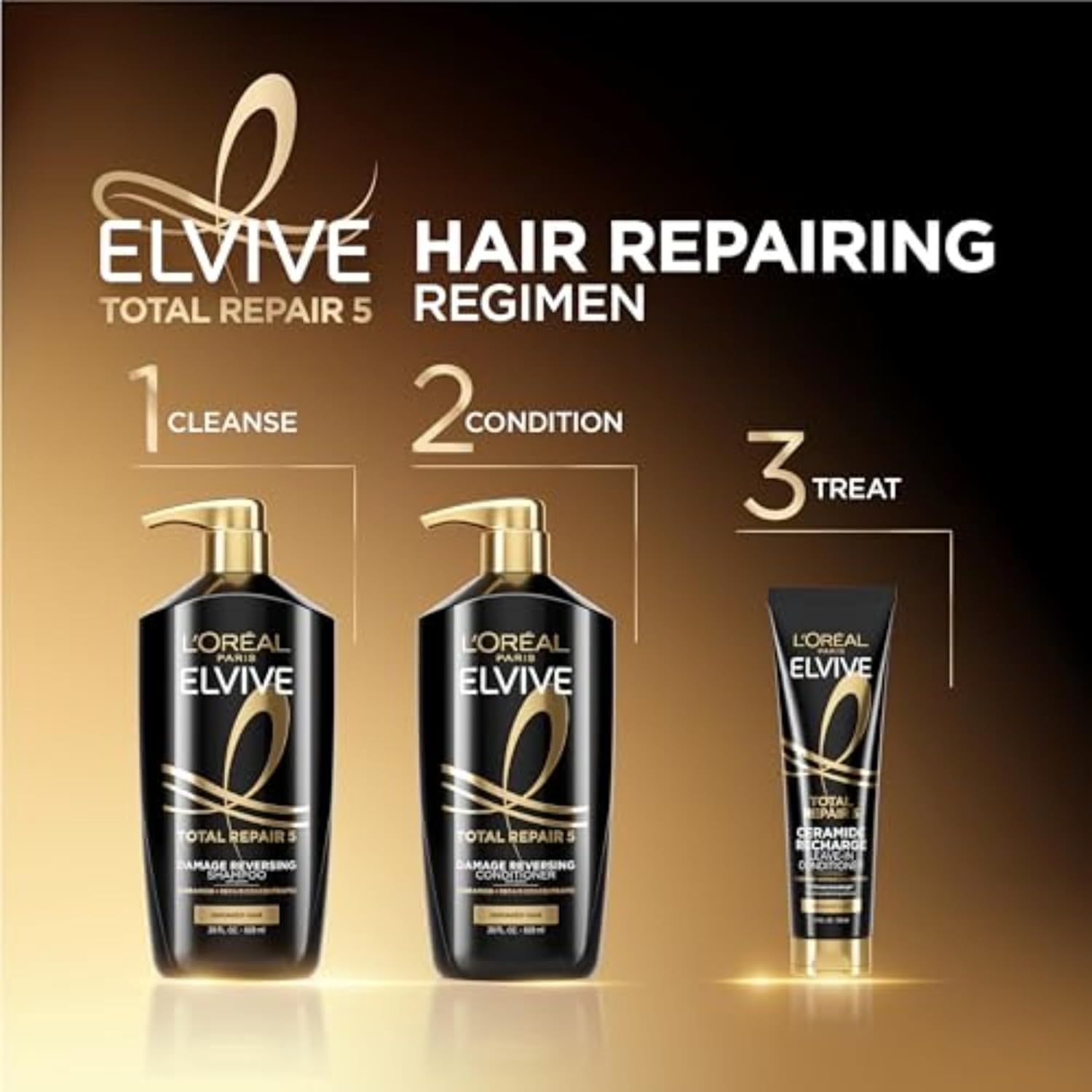 L'Oreal Paris Elvive Total Repair 5 Protein Recharge Leave in Conditioner Treatment, and Heat Protectant, 2 Pack, (5.1 Ounce Each) (Packaging May Vary) image number 4