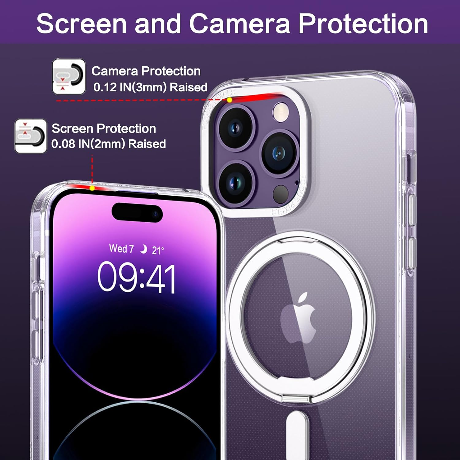 BENTOBEN Iphone 14 Pro Max Case, Magnetic Transparent Phone Case with Ring Holder, [Compatible with Magsafe] 360&deg; Rotatable Stand Flat Full Protection Slim Cases for Iphone 14 Pro Max 6.7 Inch, Clear image number 5