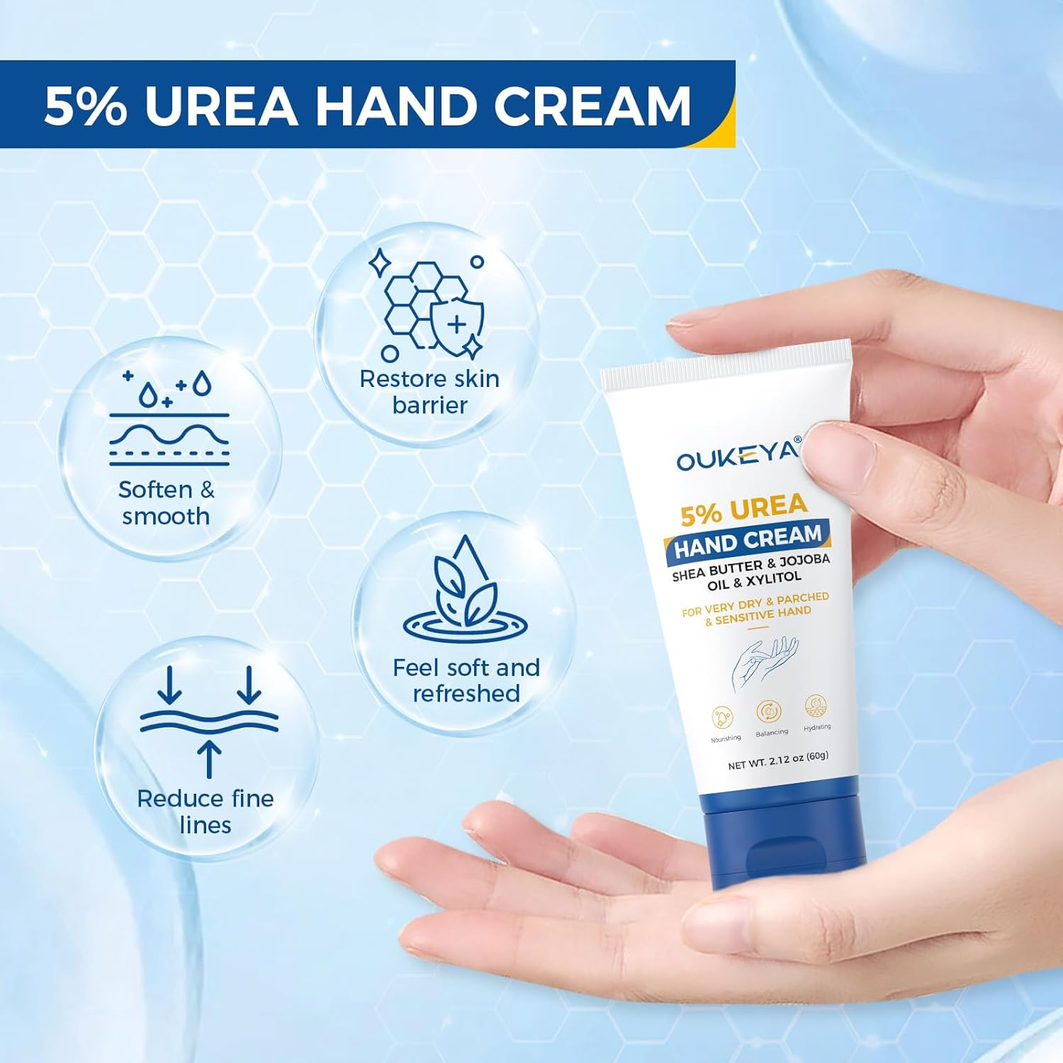 OUKEYA Urea Hand Cream with 5% Urea for Extremely Dry, Rough Hands, Deep Moisturiser & Fast-Absorbing, Perfect Travel Size for On-The-Go Care 60G image number 6