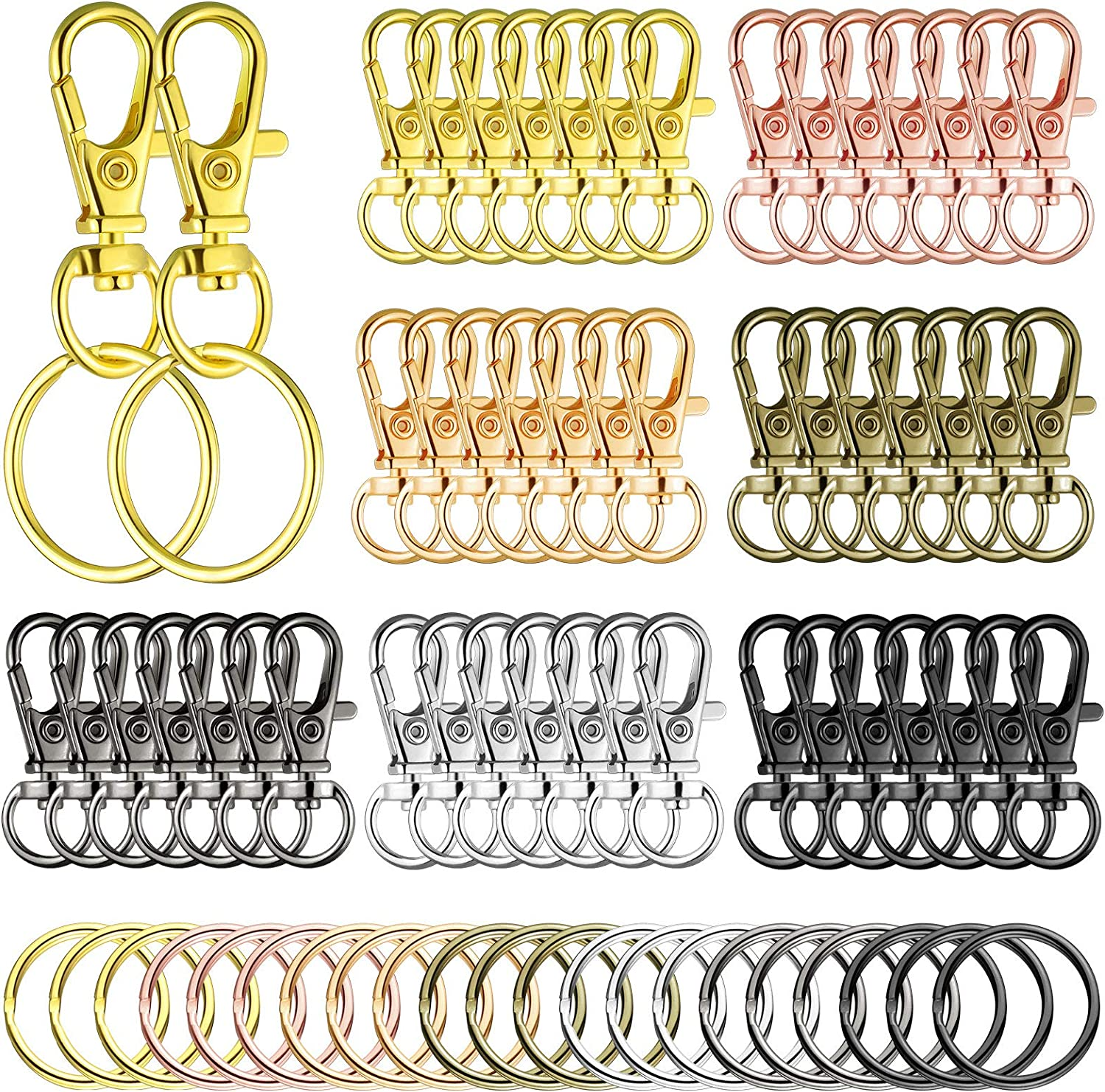 Hotop 100 Pieces Swivel Clasps Set 50 Piece Lanyard Snap Hooks with 50 Piece Key Chain Rings, Lobster Keychain Clip Hooks Lobster Claw Clasps for Keychain Jewelry DIY (Multicolored) image number 6