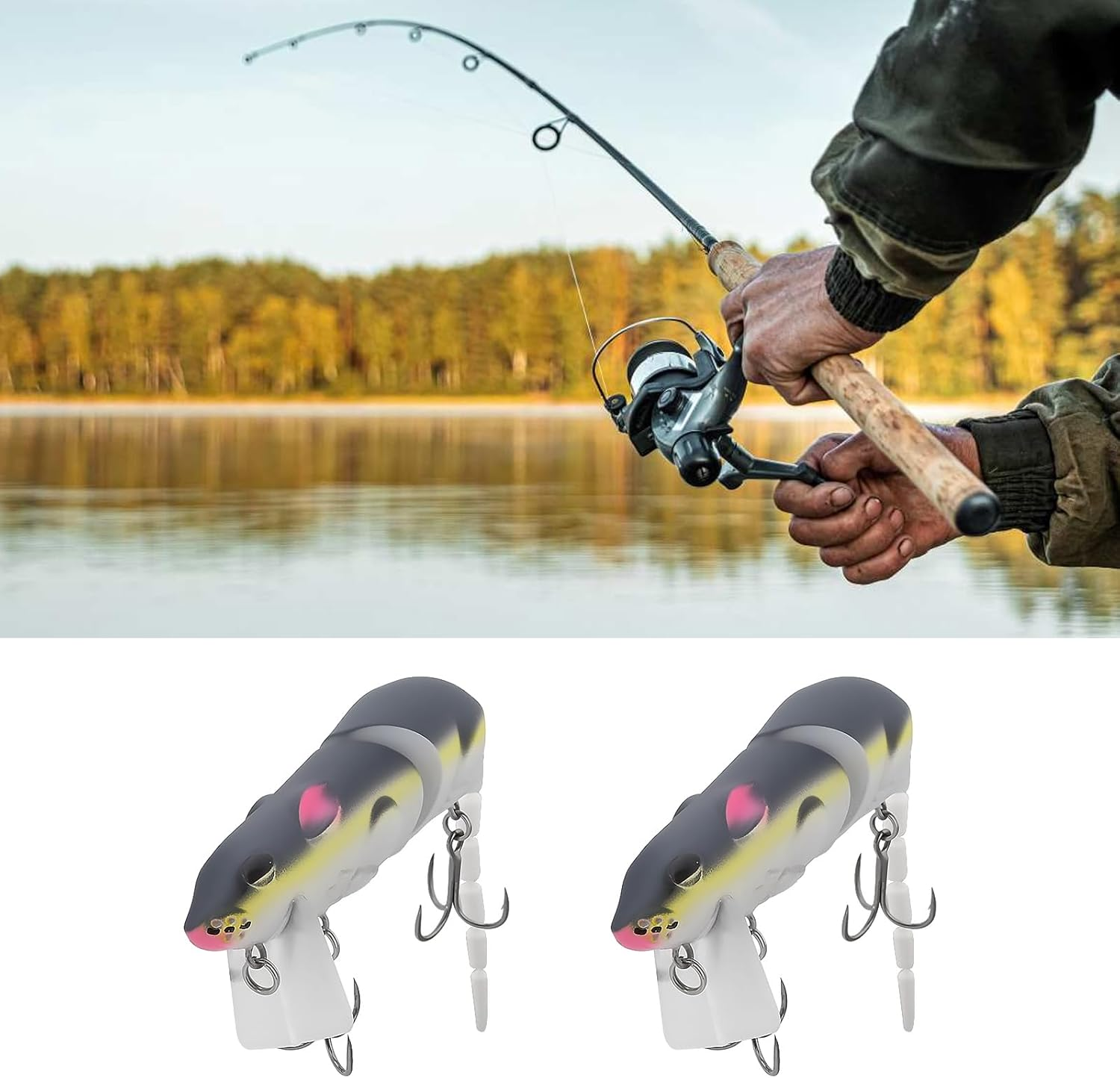 Emagtech 2Pcs Rat Mouse Swimbait 15G 15.5Cm Topwater Jointed Crankbait for Predator Fish Pike Fishing