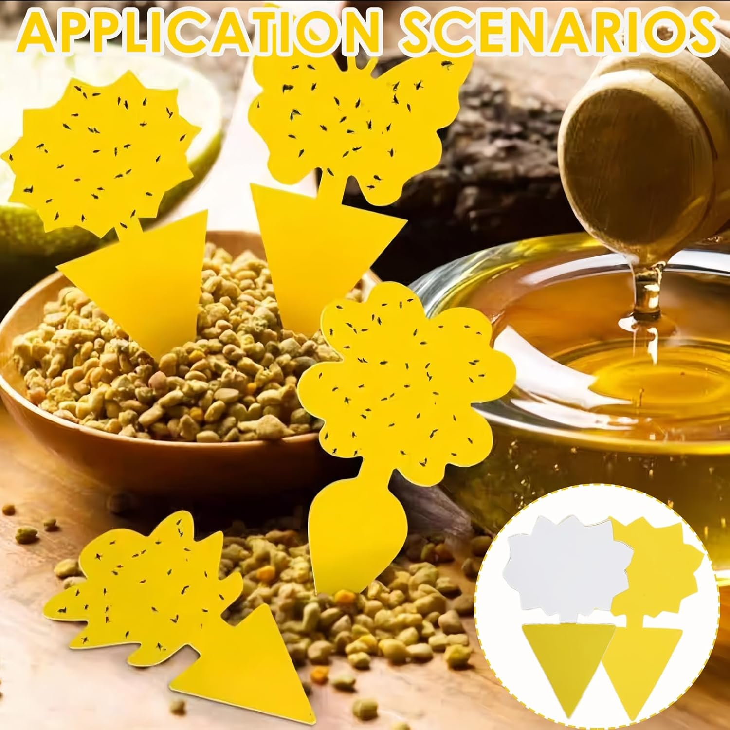 45 Pcs Fruit Fly Trap, Sticky Fruit Fly Fungus Gnat Traps, Double-Sided Yellow 9 Shapes Insect Catcher Fruit Fly Gnat Mosquito Pest Control Paper for Fungus Gnats Flying Bugs image number 4