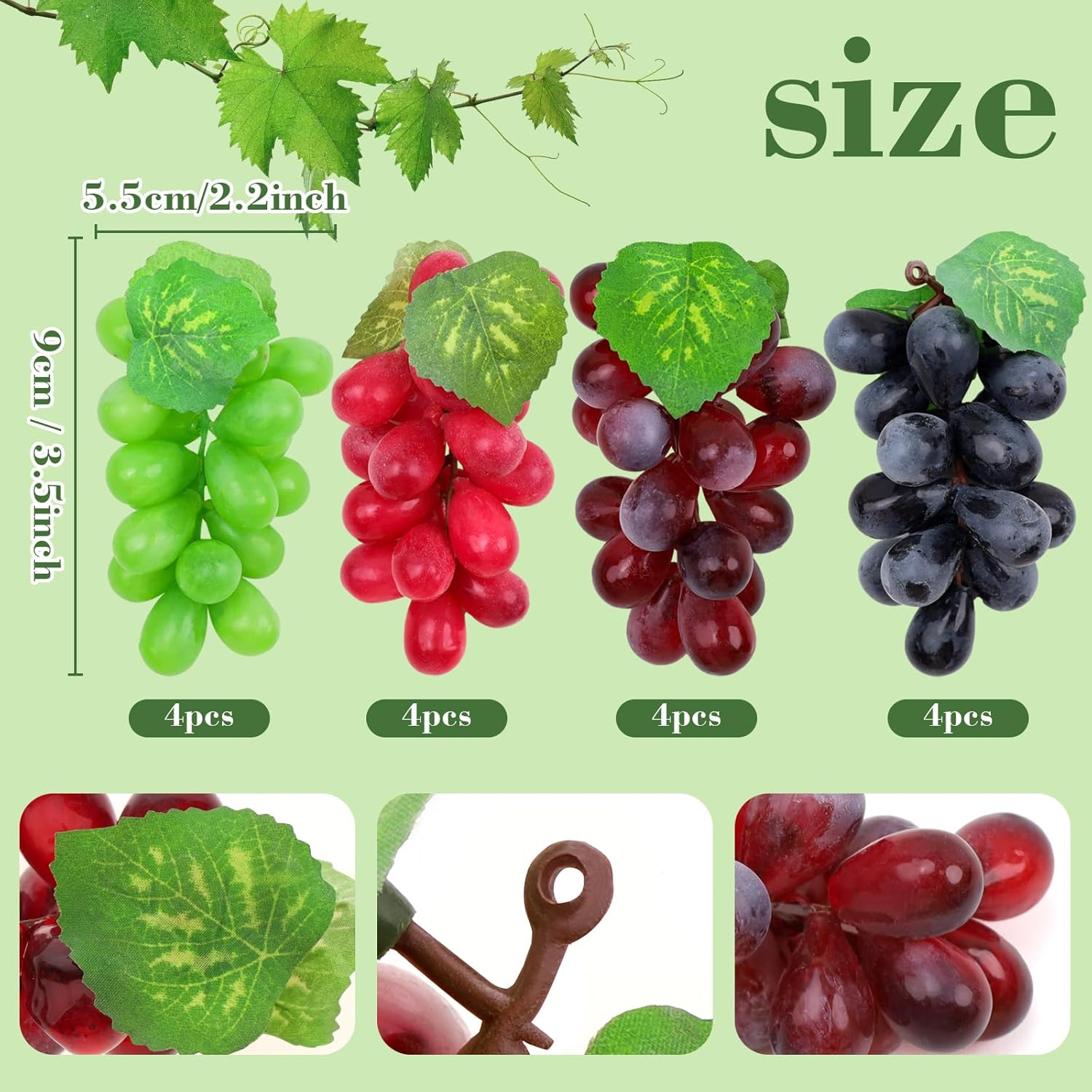Folmywy 16 Pack Artificial Fake Grapes Simulation Faux Grape Bunches Black Purple Red Green Realistic Rubber Fruits Decoration for Wedding Party Home Fruit Wine Garland Decor - 8 Pcs image number 5
