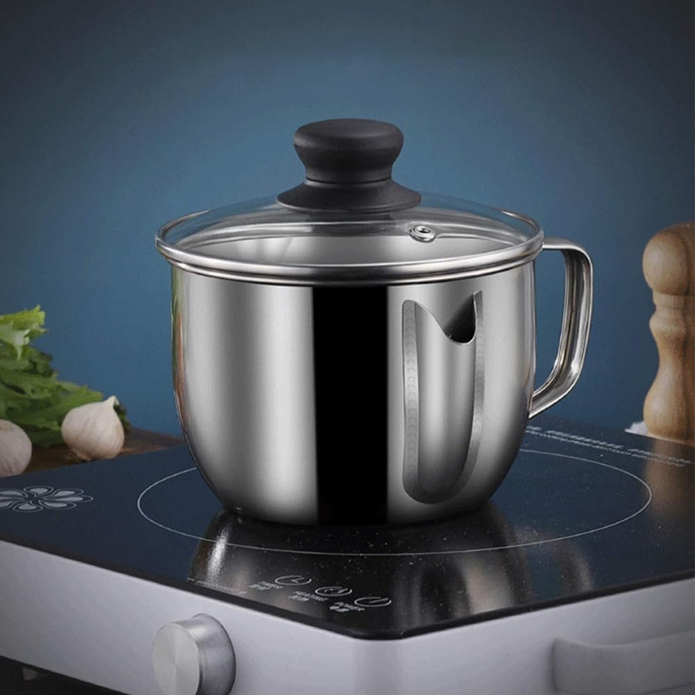 Aribrnten Stainless Steel Fat Separator 1L/4 Cup, Grease Separator with Strainer and Glass Lid, Soup Oil Separator Cup image number 4