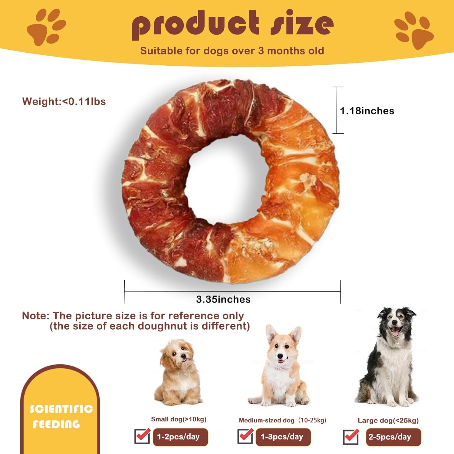 Chicken and Duck Wrapped Dog Chews Grain Free, Protein Rich Jerky with Beef Hide, Fun Donut-Shaped Treats for Small and Large Dogs, No Artificial Flavors,4Pcs image number 2