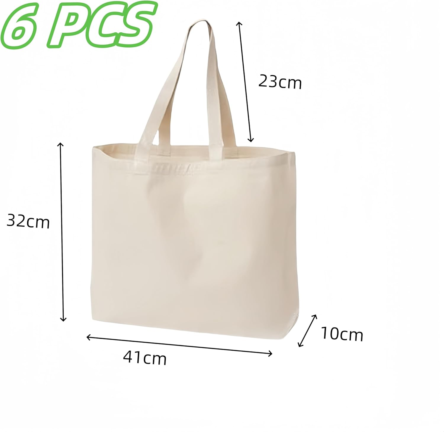 Wizefolk 6 Pack Multi-Purpose Blank Cloth Bags, 41X10X32 Cm Tote Bags Reusable Blank Canvas Bags Use, Economical Cotton Large Grocery Shopping Bag Tote Lightweight Washable for DIY Gift Bags (White) image number 3