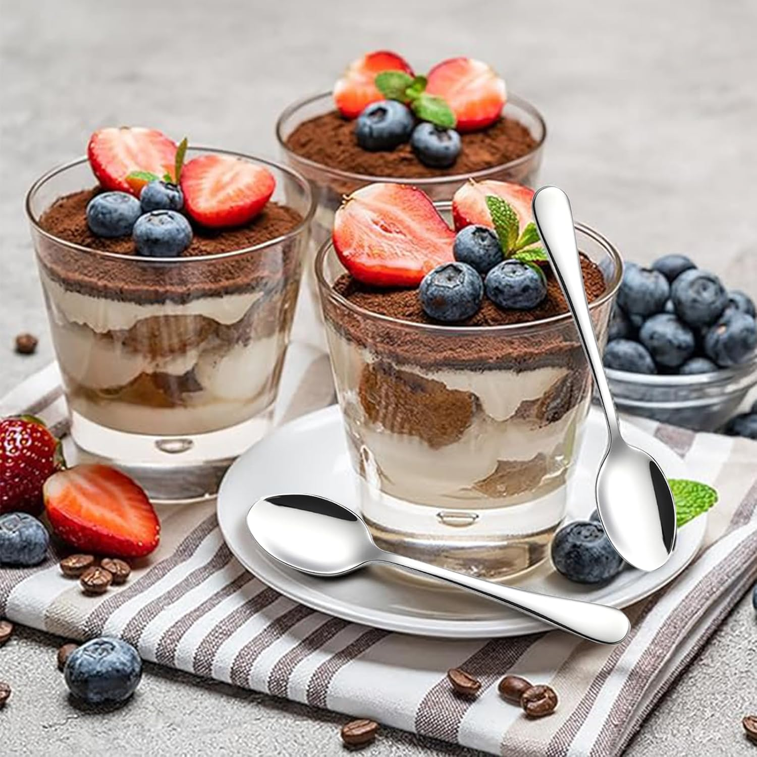 Tiokin 6 Pcs Teaspoons Set, 12Cm Coffee Spoons, Espresso Spoons, Stainless Steel Small Spoons Set for Coffee, Tea, Dessert, Appetizer, Ice Cream, Dishwasher Safe Use for Home, Cafe image number 5