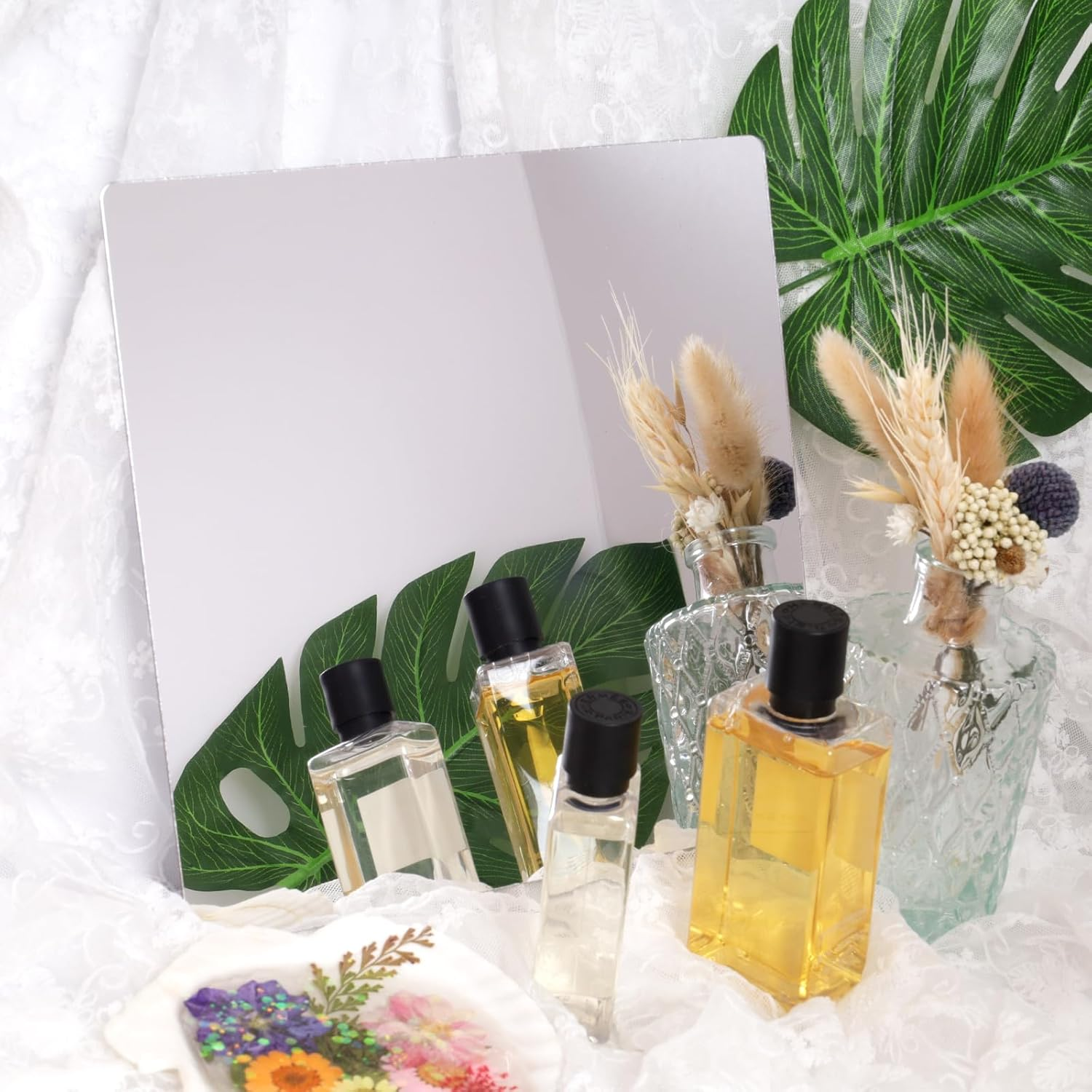 4Pcs School Shatter Proof Plastic Mirrors 8 X 8 Inch Self Adhesive Acrylic Mirror Wall Stickers Small Flexible Mirror Sheets round Corners Double Sided Protective Film Supply for Classroom image number 3