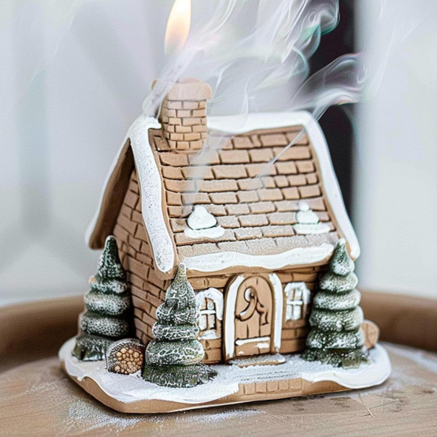 Home Shape Incense Burner, Log Cabin Incense Burner | Christmas Cabin Incense Burner Chimney House Camping Incense - Living Room Incense Coil Burner for Camping Incense image number 4