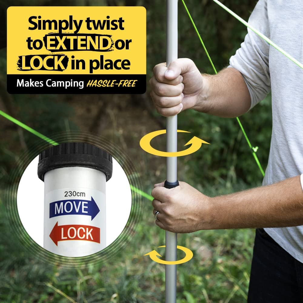 Everbeam Tarp Poles - Tent Poles for Tarp - Camping, Hiking, Fishing - Adjustable Tarp Poles Extend to 92" - Portable & Lightweight, Ideal for Awning, Tent Fly - Includes Guy Lines, Stakes, Carry Bag image number 6