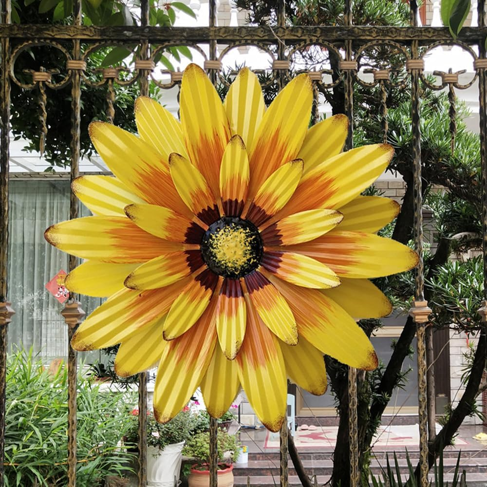 3 Pack Metal Flowers Wall Decor and Butterfly Wall Decor Art -Outdoor Wall Art Decor for Garden Yard Living Room Bedroom Patio Balcony Hanging Decoration,Wall Sculptures for Deck Decor,Porch, Bedroom image number 1