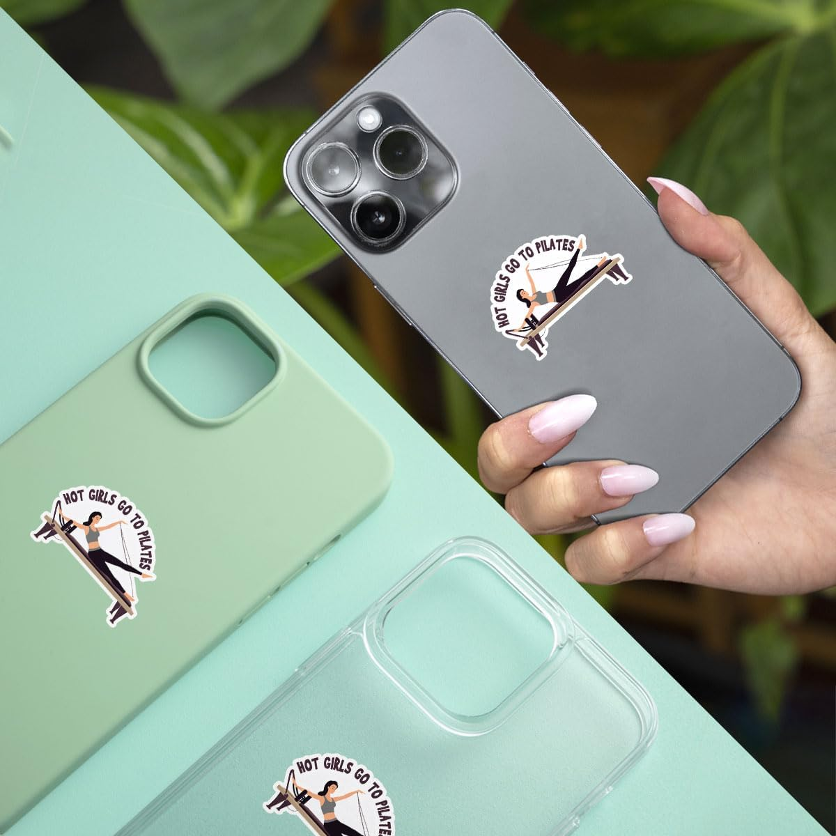 3 Pcs Hot Girls Go to Pilates Sticker, Fitness Lovers Decal Waterproof Vinyl Decal, Gym Fitness Sports Sticker for Water Bottle Tumbler Phone Case Laptop 3 Inches