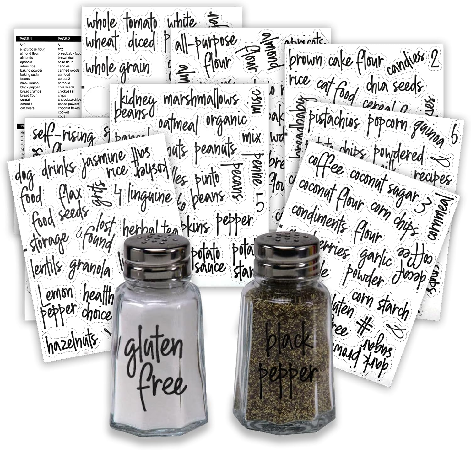 168 PCS Kitchen Pantry Labels for Food Containers, Food Pantry Labels, Gloss Clear Preprinted Water Resistant Complete Label Set, Labels for Organize Storage Jars, Spice, Waterproof Containers