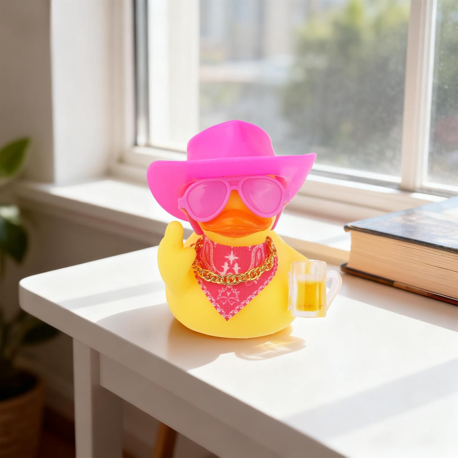 2Pcs Funny Rubber Ducks for Dashboard, Cute Car Rubber Duck Ornament with Mini Glasses Hat Scarf Accessories for Home Office Refrigerator Decoration (Pink) image number 4