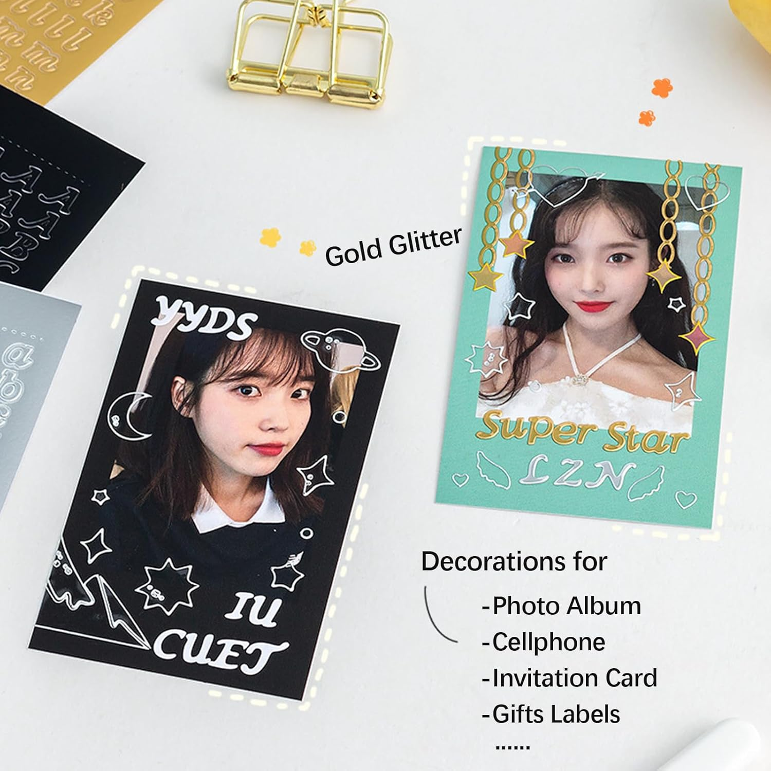 Alphabet Number Letter Stickers, Silver Gold Glitter, Black White, Upper Lower a to Z Letter & 0-9 Number Stickers, PVC Self-Adhesive for Photo Scrapbook Decoration (Silver+Gold) image number 3