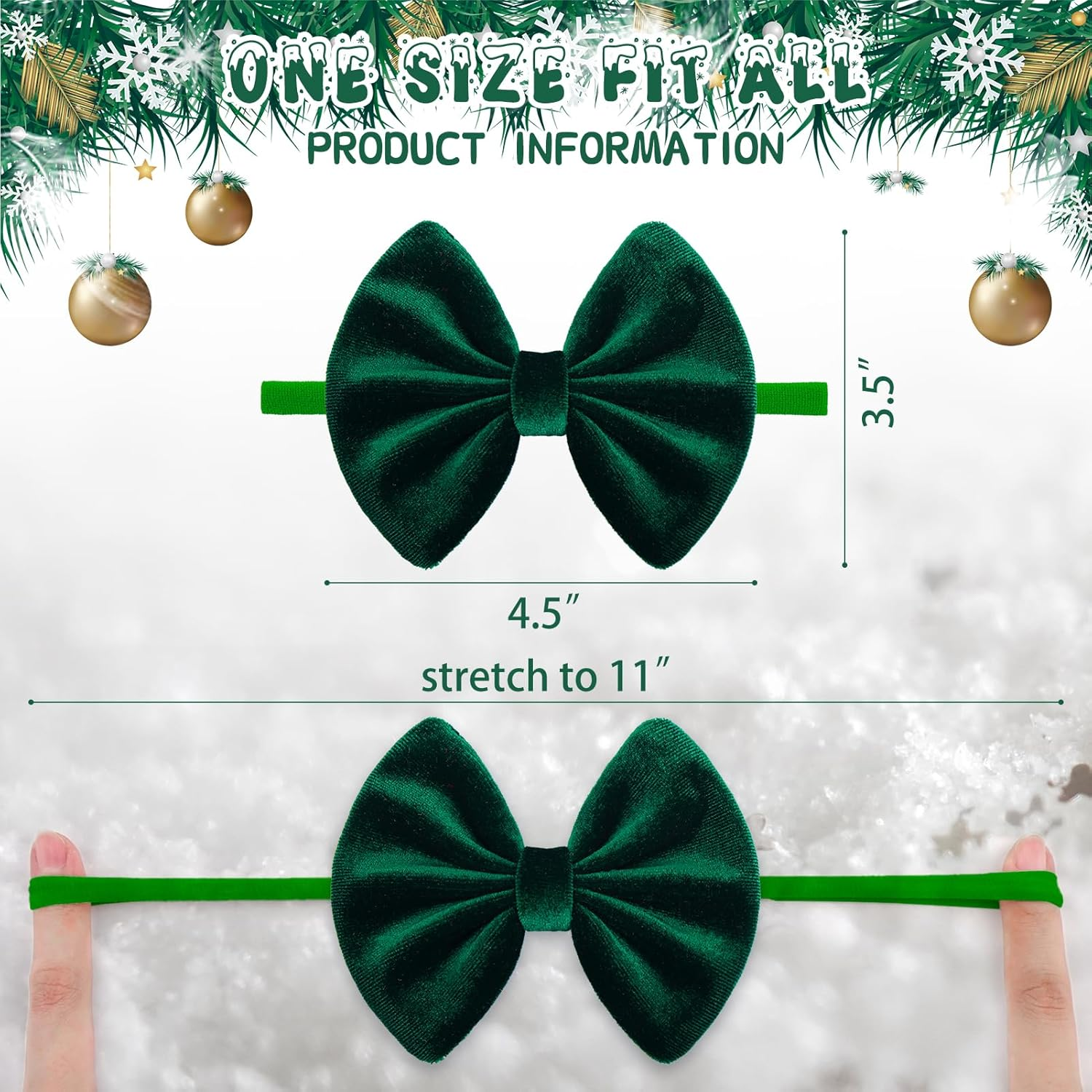 ONENINEDREAM Christmas Velvet Baby Girls Bows Elastic Nylon Headbands Red Green Handmade Christmas Newborn Bows Hairbands Infants Toddlers Hair Accessories image number 4