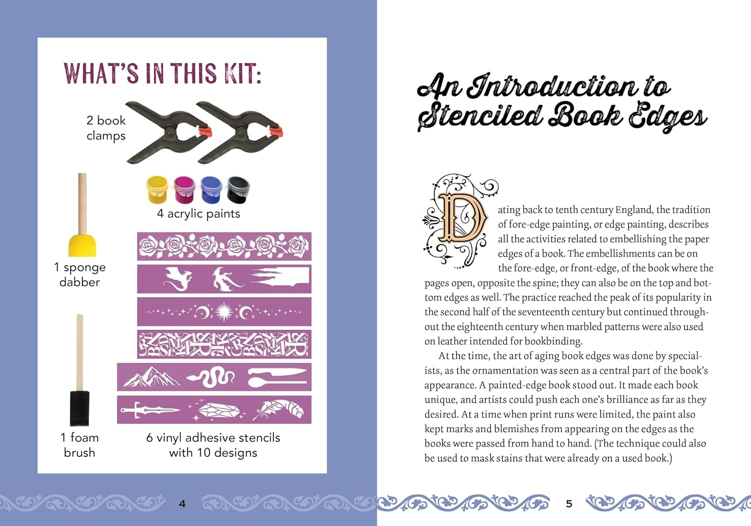 Stenciled Book Edges Kit: Turn Your Favorite Books into Custom Works of Art &ndash; Includes: Project Book, Paint Pots, Stencils, Sponge Tools, Book Clamps image number 5