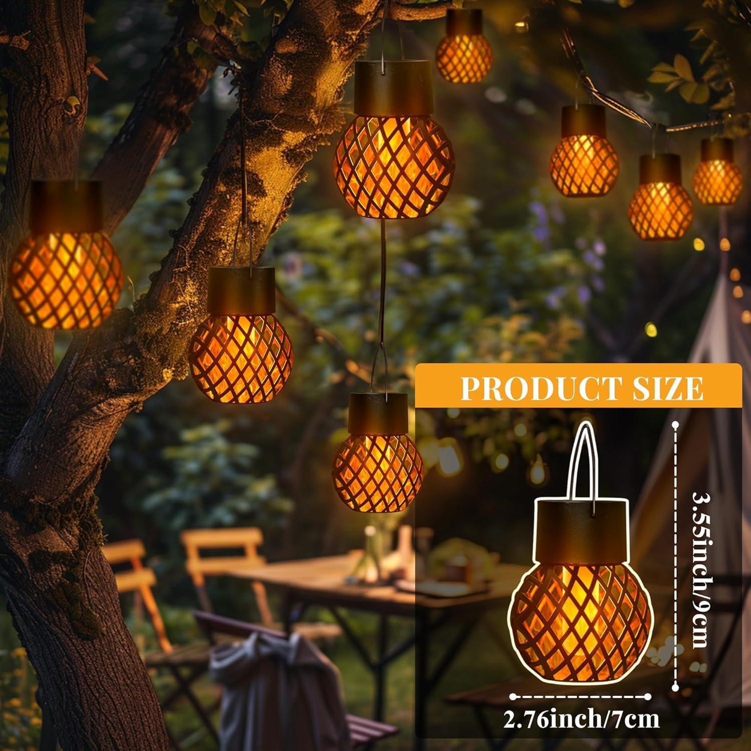 Solar Lights Outdoor Garden, 4 Pack Hanging Solar Lights Flickering Flame, Waterproof for Garden, Yard, Fence, Tree image number 6