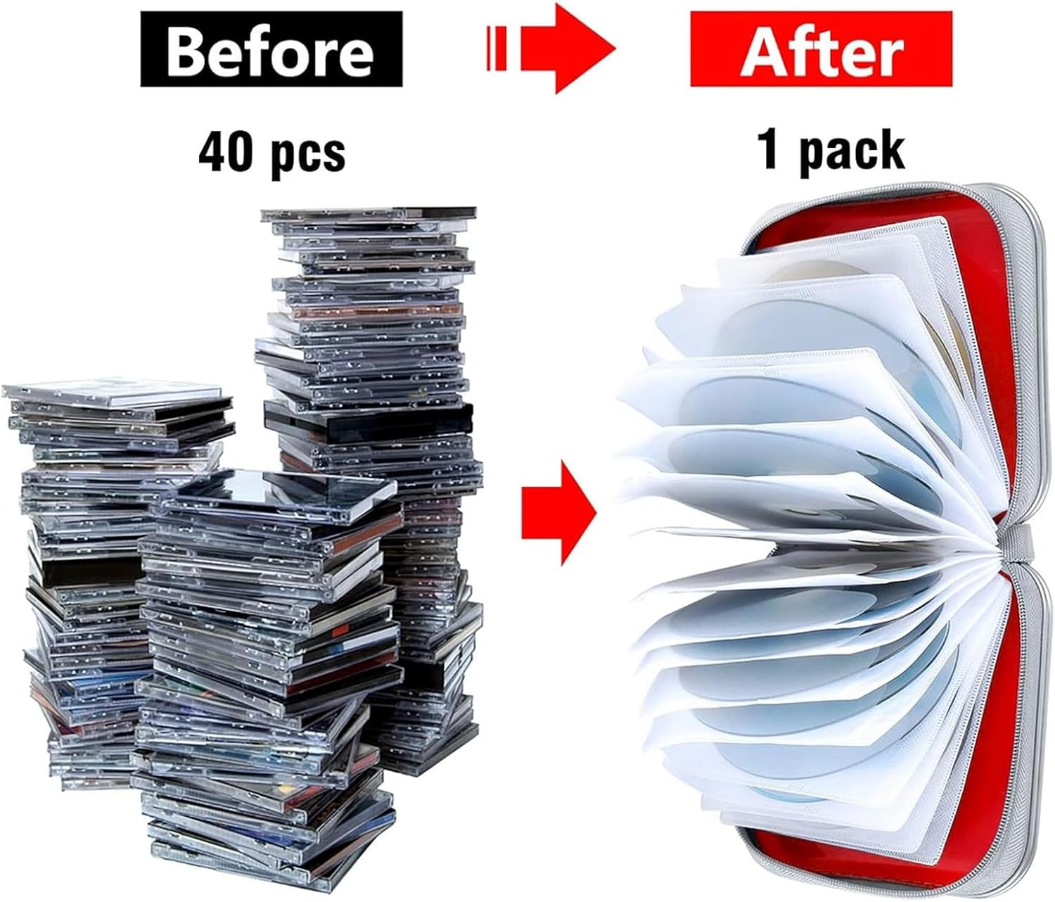 40 Capacity CD DVD Storage Case Holder, Hard Plastic Organizer with Protector for Car, Home & Travel(Red) image number 4