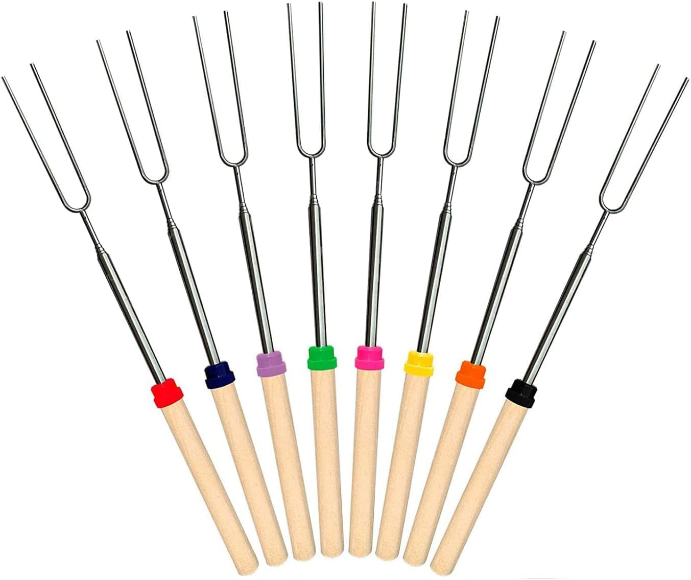 Marshmallow Roasting Sticks Wooden Handle Set of 12 Smores Skewers Telescoping Forks with Portable Bag for Hot Dog Campfire Camping Stove BBQ Tools image number 6