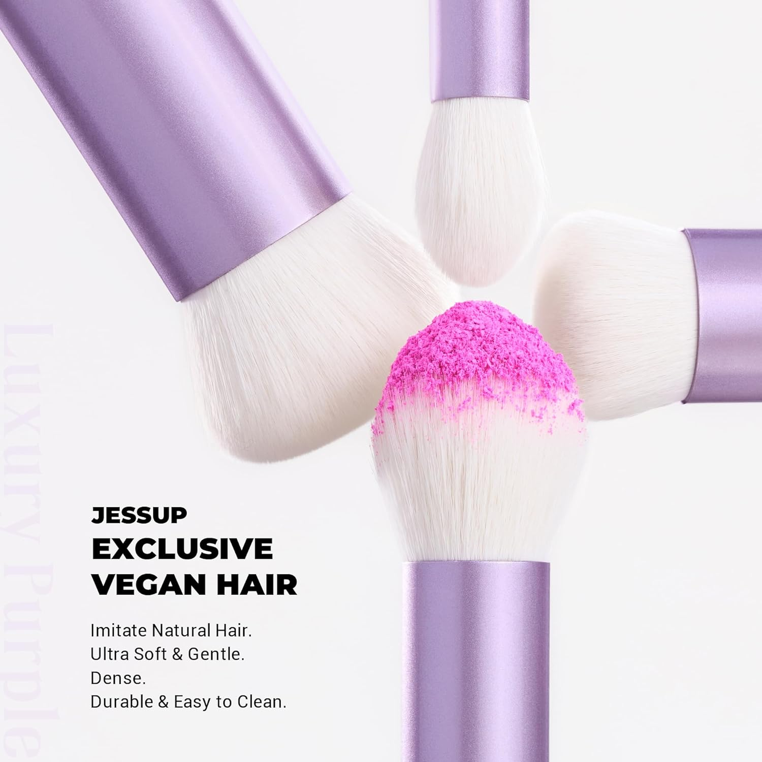 Jessup Makeup Brushes Set 4Pcs Face Kabuki Brush for Foundation Contour Powder Blush Bronzer and Highlighter, Premium Synthetic Fiber Cruelty-Free, Luxury Purple T517 image number 1