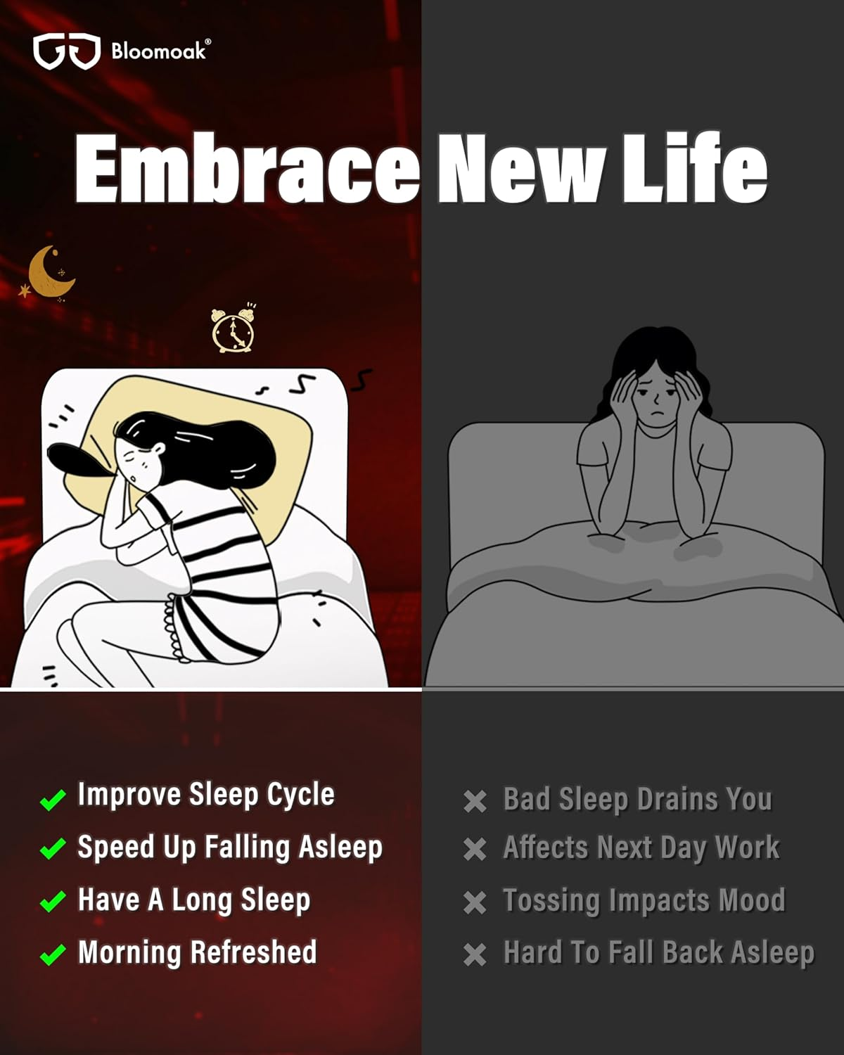 Bloomoak 99.9% Blue Light Blocking Glasses, Gaming Retro round Glasses, Relieve Eye Fatigue and Improve Sleep, Suitable for Screens/Games/Tvs - True Dark Red - 101 - Sleep Master image number 3