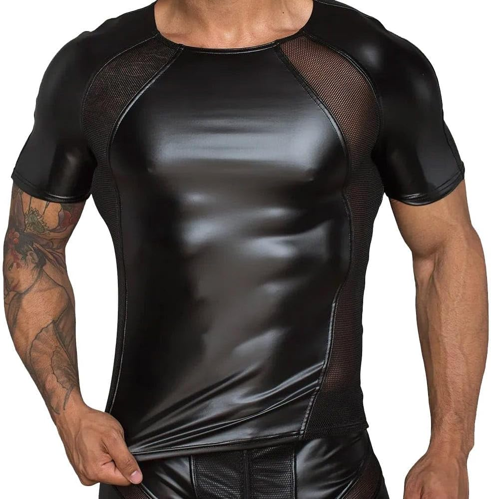 Black Handmade Wetlook Shirt with Powernet Inserts image number 1