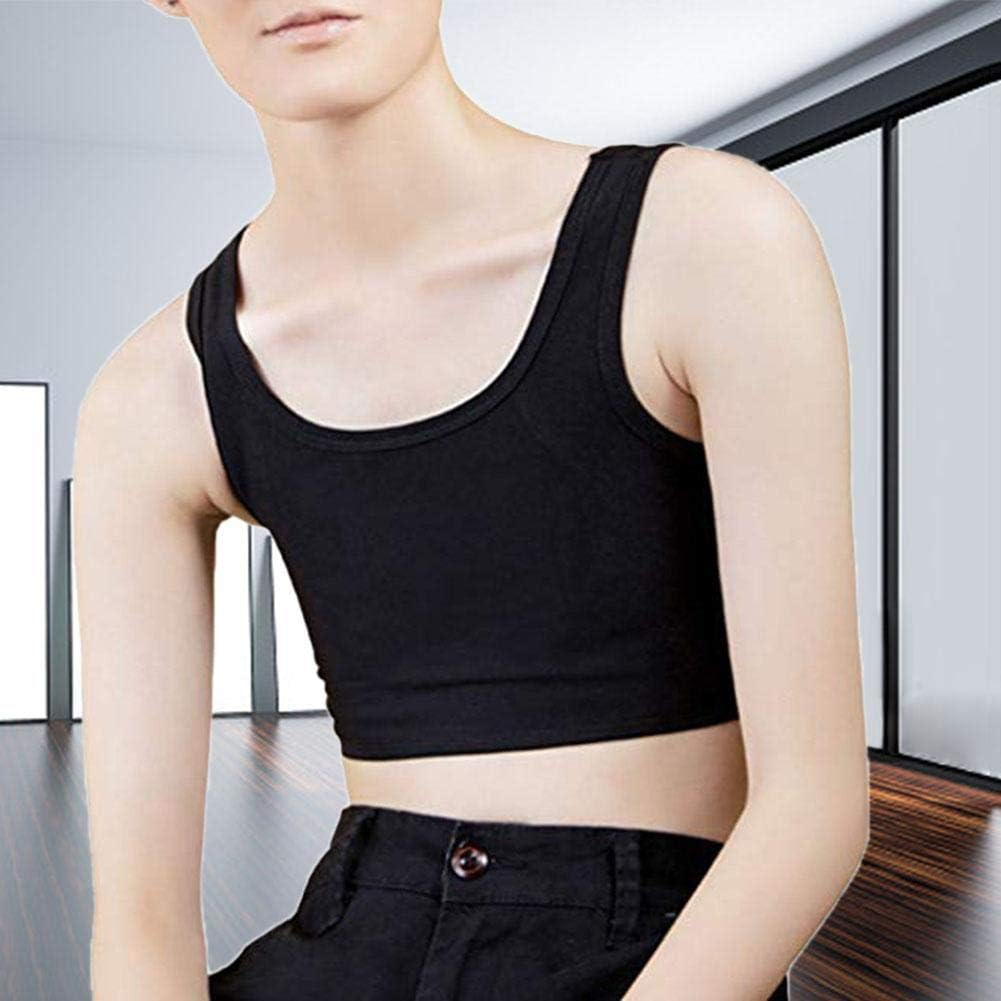 AUXA Women Chest Binder Hook Corset Slim Fit Straps Tank Bra Flat Short Vest Top Sportswear for Lesbian Tomboy Trans Black image number 2