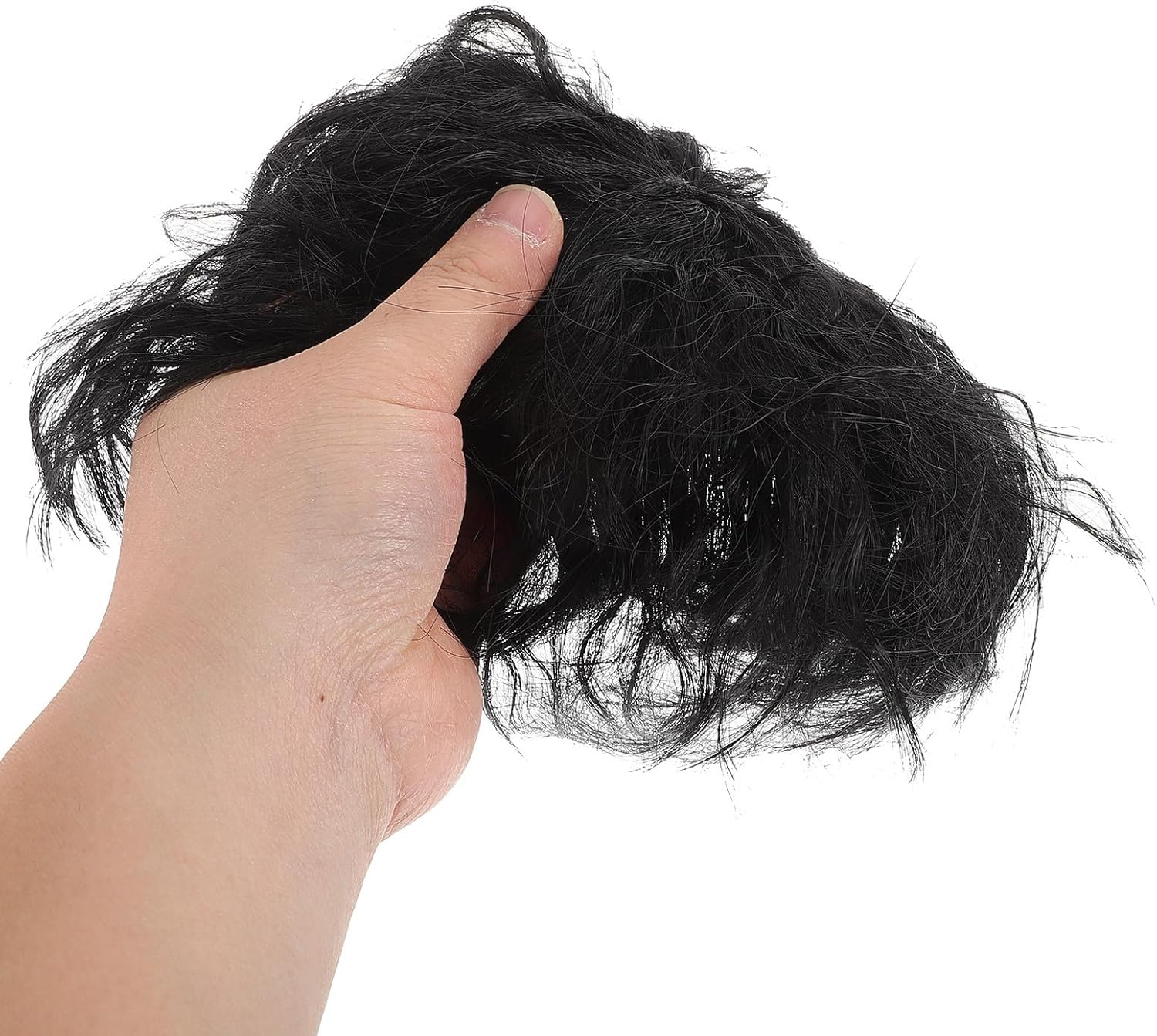 DINHEAROM Human Hair Wiglets Topper Fluffy Wavy Seamless Replacement Clip in Hairpiece for Women Covering White Hair image number 5