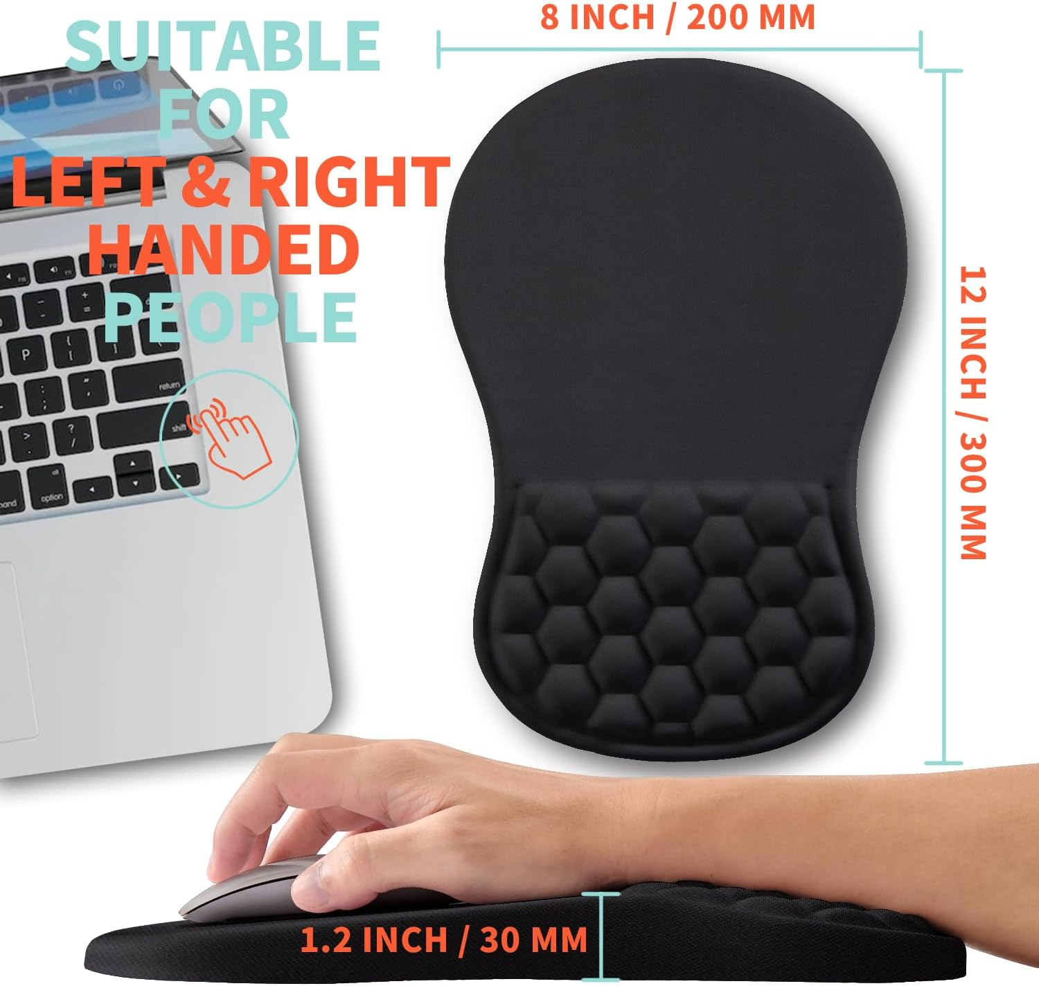 KUOSGM Ergonomic Mouse Pad Wrist Support with Memory Foam Massage Bulge, Carpal Tunnel Pain Relief Mousepad Wrist Rest for Mouse(12X8 Inch, Black) image number 6