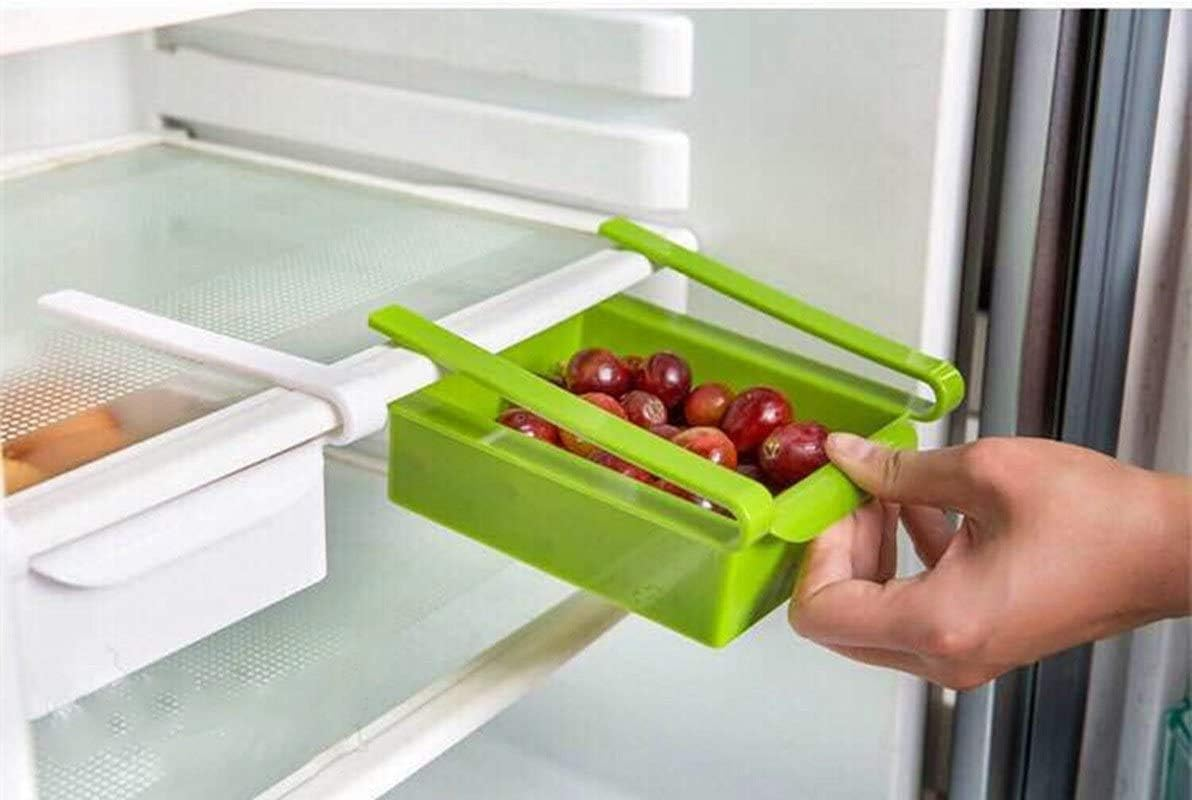 EZONEDEAL Fridge Drawer Organizer, Retractable Drawer Refrigerator Storage Box, Unique Design Pull Out Bins, Fridge Shelf Holder Storage Box, Small Size, Fit for Fridge Shelf (Green) image number 1