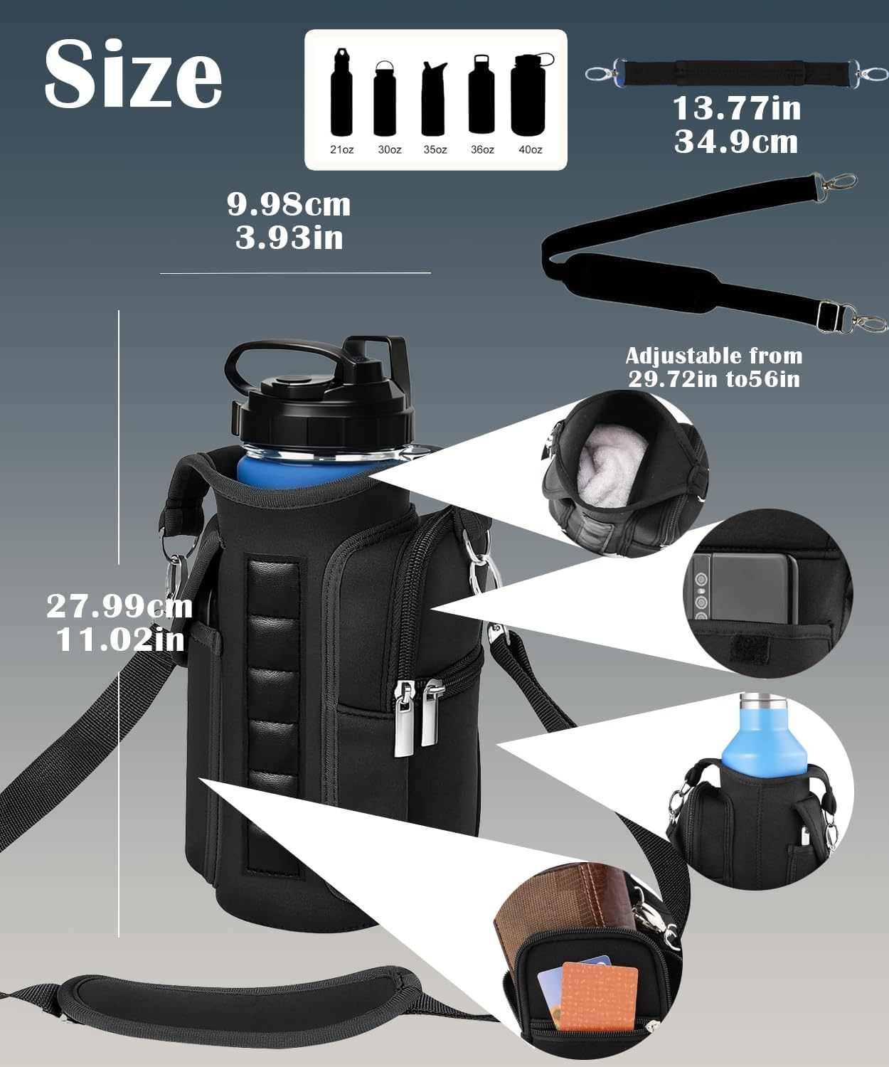 Gym Magnetic Water Bottle Holder Bag with Phone Pockets & Accessories Organizer &ndash; 6 Built-In Magnets, Shoulder Strap, and Handle &ndash; Bottle Carrier for Men & Women