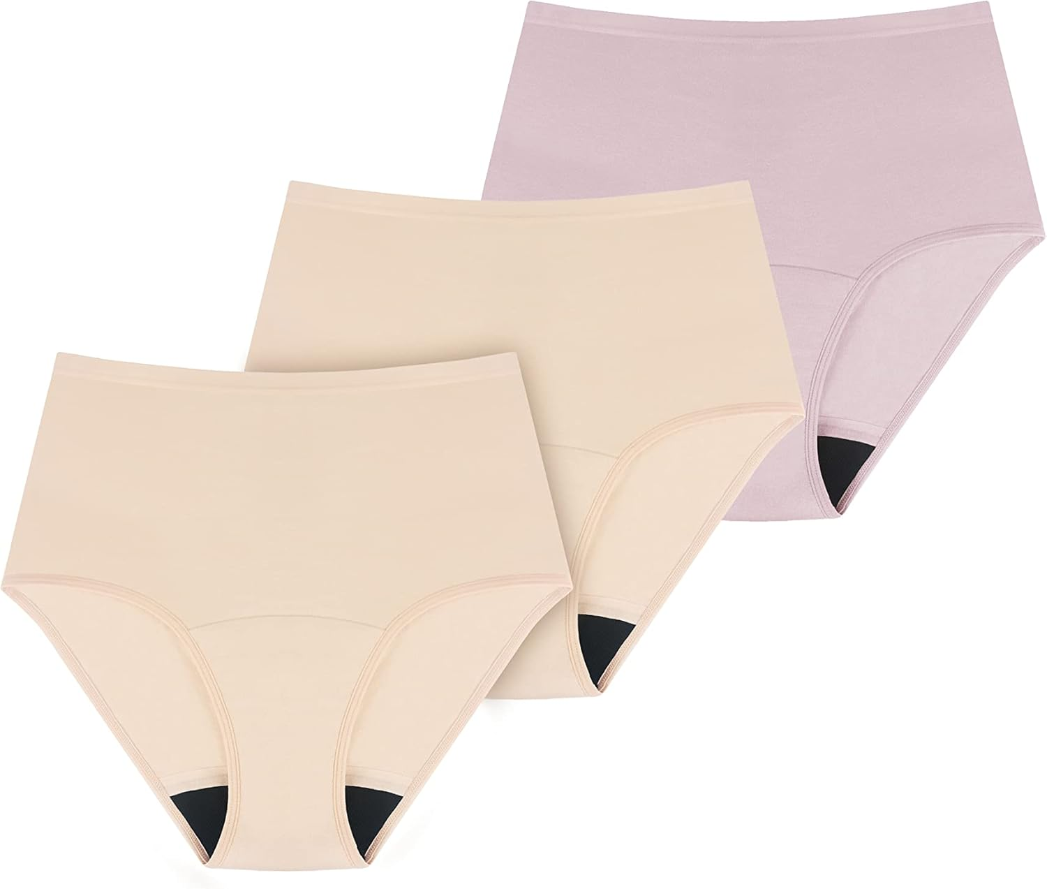 AIRCUTE Cotton Absorbency Incontinence Underwear for Women Urinary Bladder Leakage Protection, Reusable High Waist Panties for Leak Proof, 3 Packs (Large, Beige)
