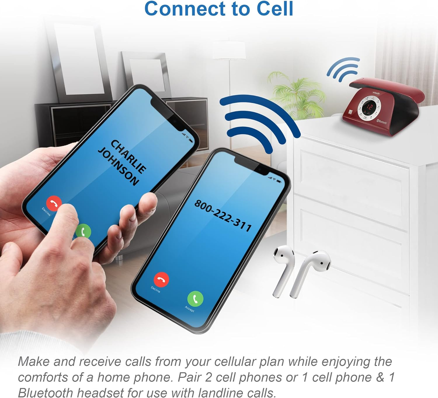 VTECH VS122-16 Retro-Design DECT 6.0 Cordless Phone: Bluetooth Connect to Cell, Call Blocker, Answering System, Full-Duplex Speakerphone, up to 1000 Phonebook Contacts & 1000 Call Block Entries image number 2