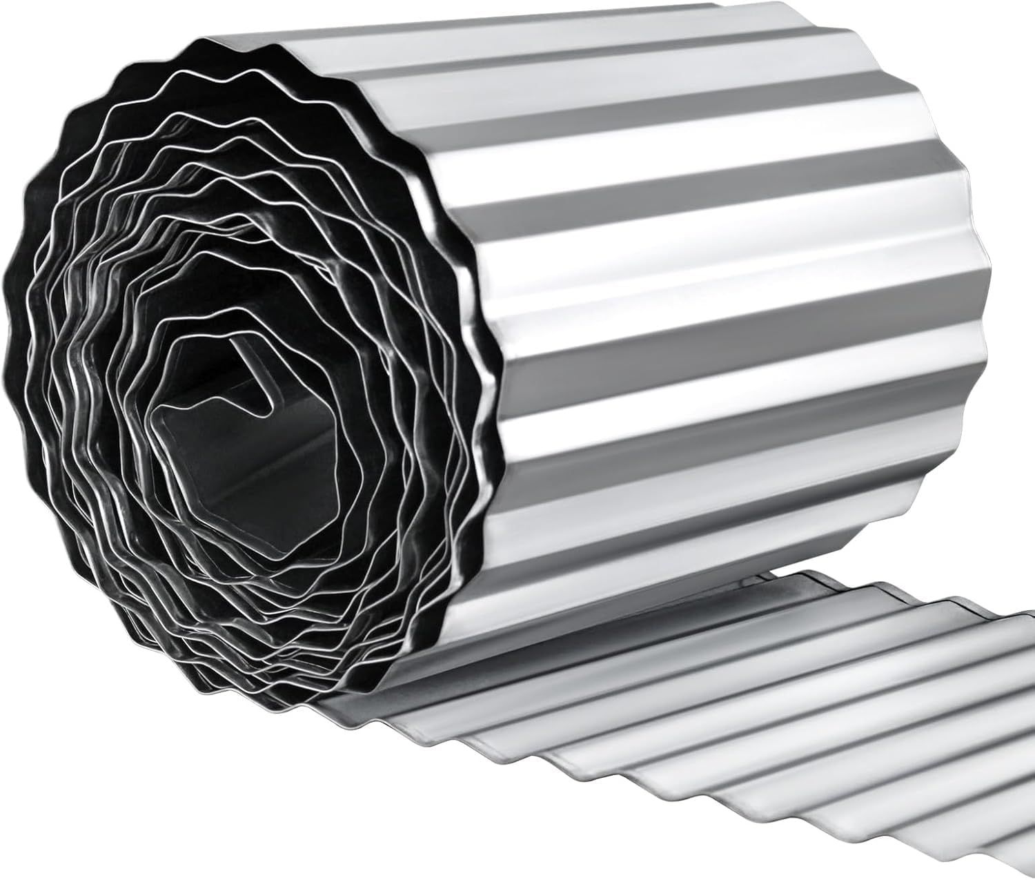 AUTENS 20Ft Corrugated Metal Garden Edging, Metal Landscape Edging for Lawn, Flower Bed, Garden Fence, Paver Edging, Flower Bed Border Flexible Curred or Cut as Needed (Silver, 20Ft*6Inch) image number 2