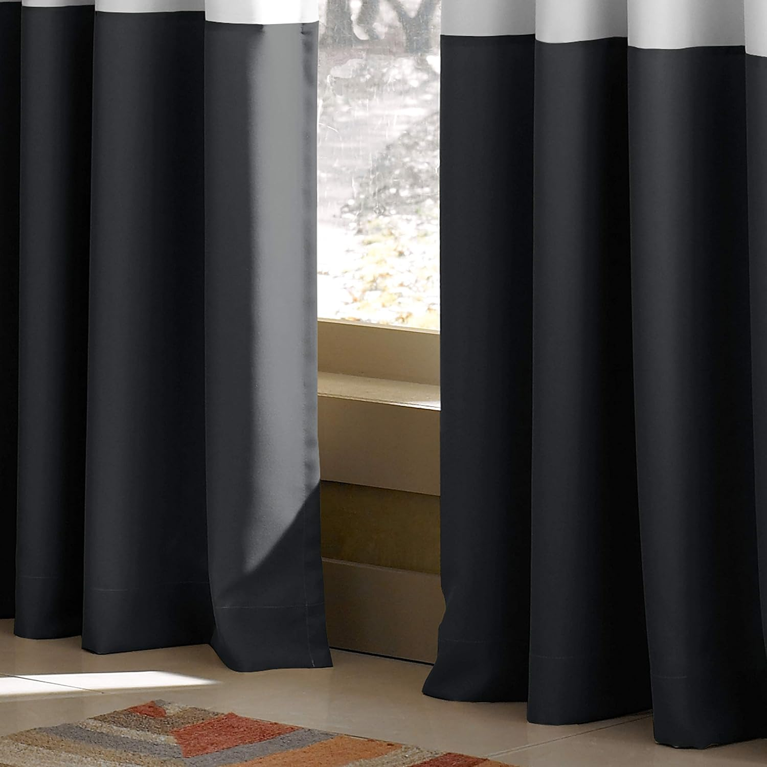 Curtainworks Kendall Color Block Grommet Curtain Panel, 120 Inch, White image number 6