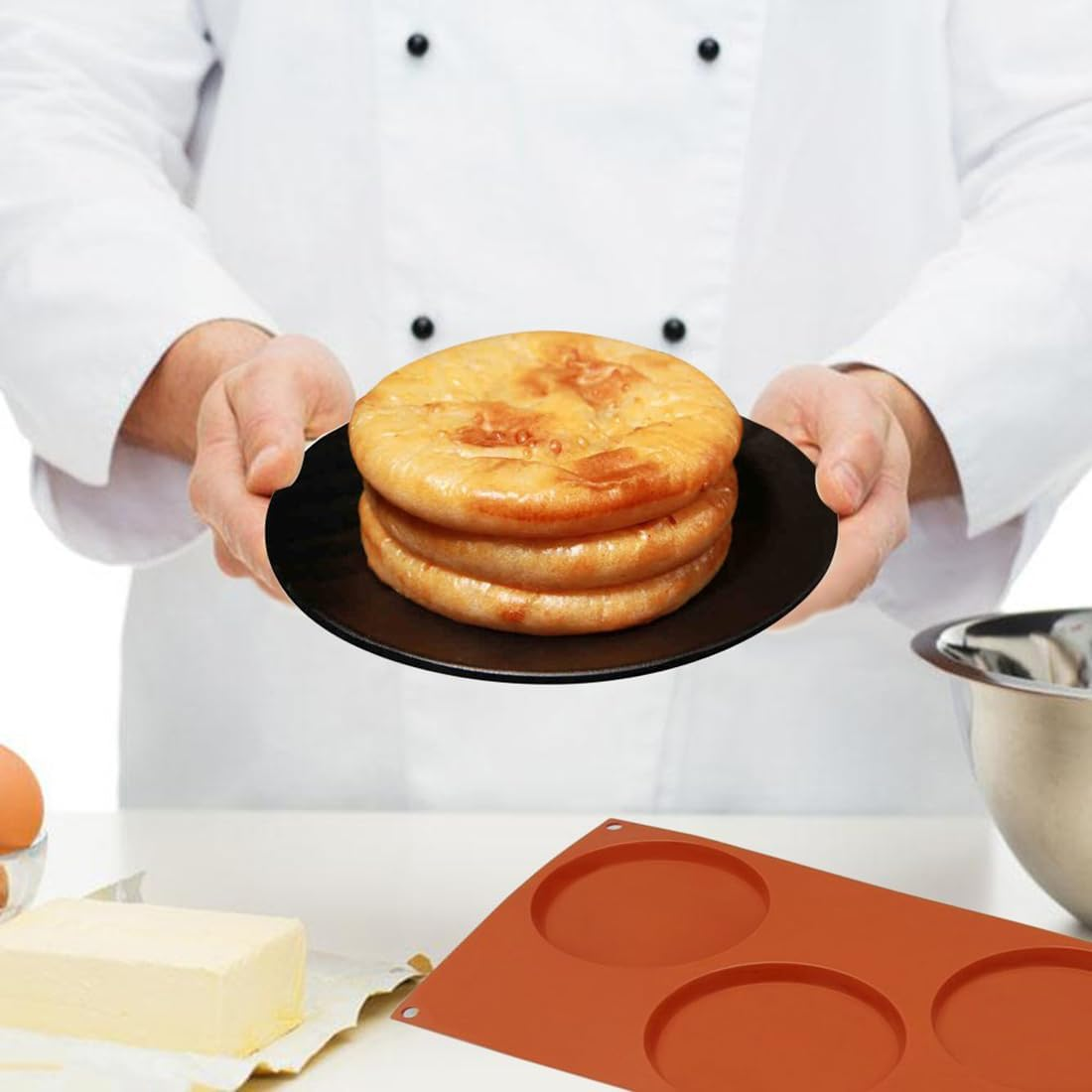 3 PCS Large round Silicone Disc Cake Mold, round Cake Pan Silicone Moulds for Baking, 3-Cavity Non-Stick Baking Tray, Chocolate Cover Cookie Mold Chocolate Moulds Handmade Soap Moulds image number 2