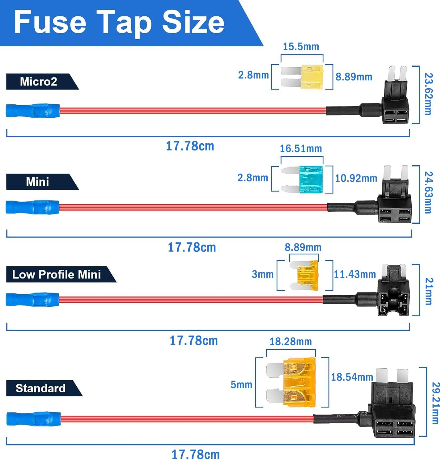 8 Pack 12V Car Add-A-Circuit Fuse Tap Standard Mini Micro2 and Low Profile Fuse Taps 4 Types ATO ATC ATM APM Fuse Holder for Cars Trucks Boats (8Pack Fuse Holder-4 Types) image number 1