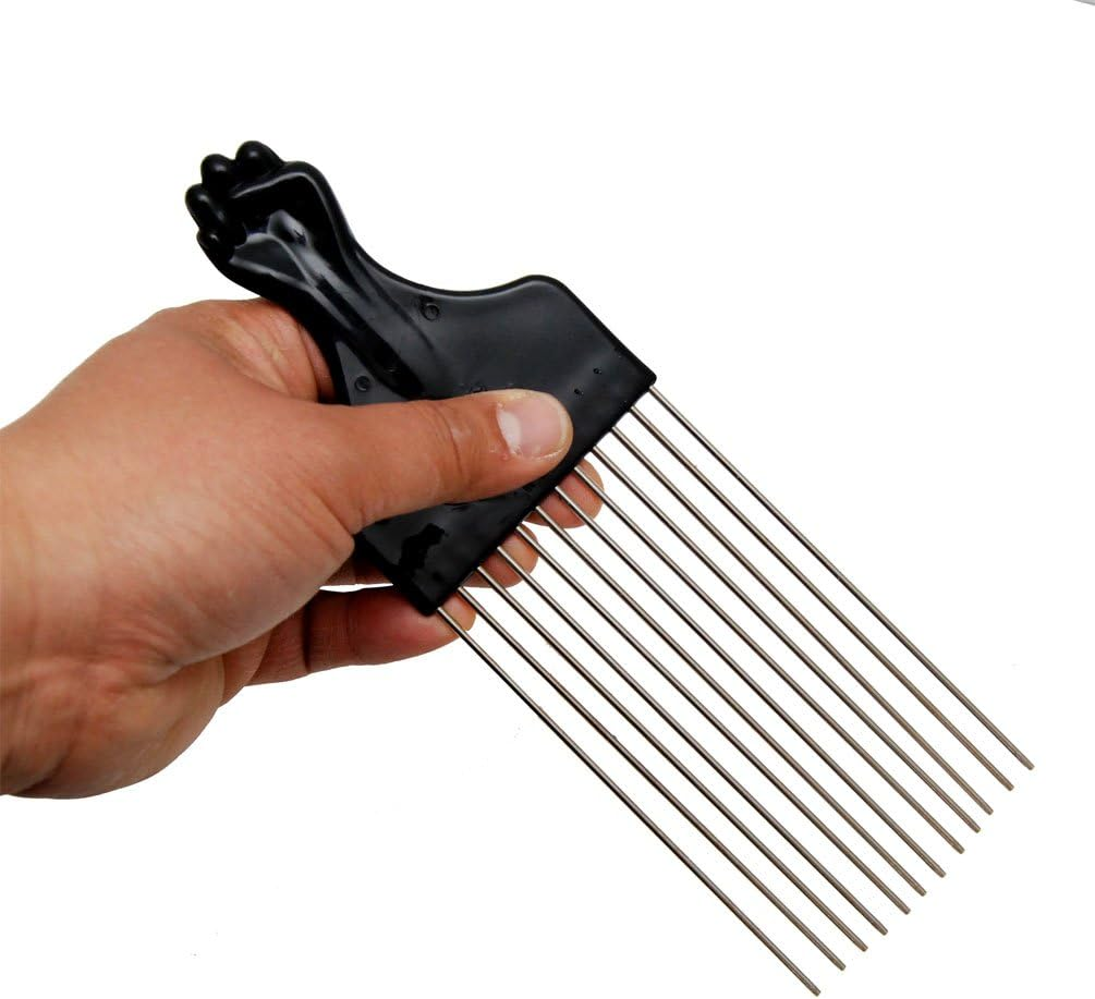 Luxxii (2 Pack) 23Cm Long Black Fist Metal Afro Pik Lift Hair Comb Detangle Wig Braid Hair Man Styling Comb image number 3
