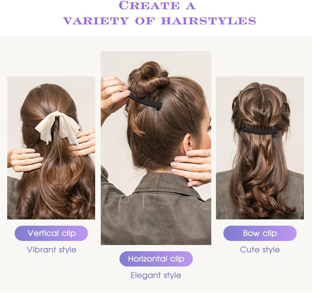 6 Piece Banana Clip Set for Women: 2 Bows Banana Clips & 4 Large Banana Hair Clips, Suitable for Thick and Fine Hair, Quick Ponytail Styling Tool for Girls and Women image number 1