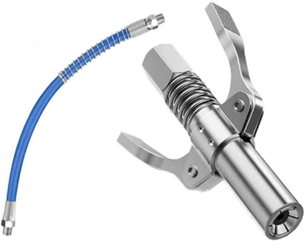 Grease Gun Coupler, Granmagazz Double Handle Mini Tips, Upgrade Double Handle Quick Lock Release Grease Joint Fittings, Heavy-Duty Grease Nozzle Fittings with 30 Cm Spring Hose image number 3
