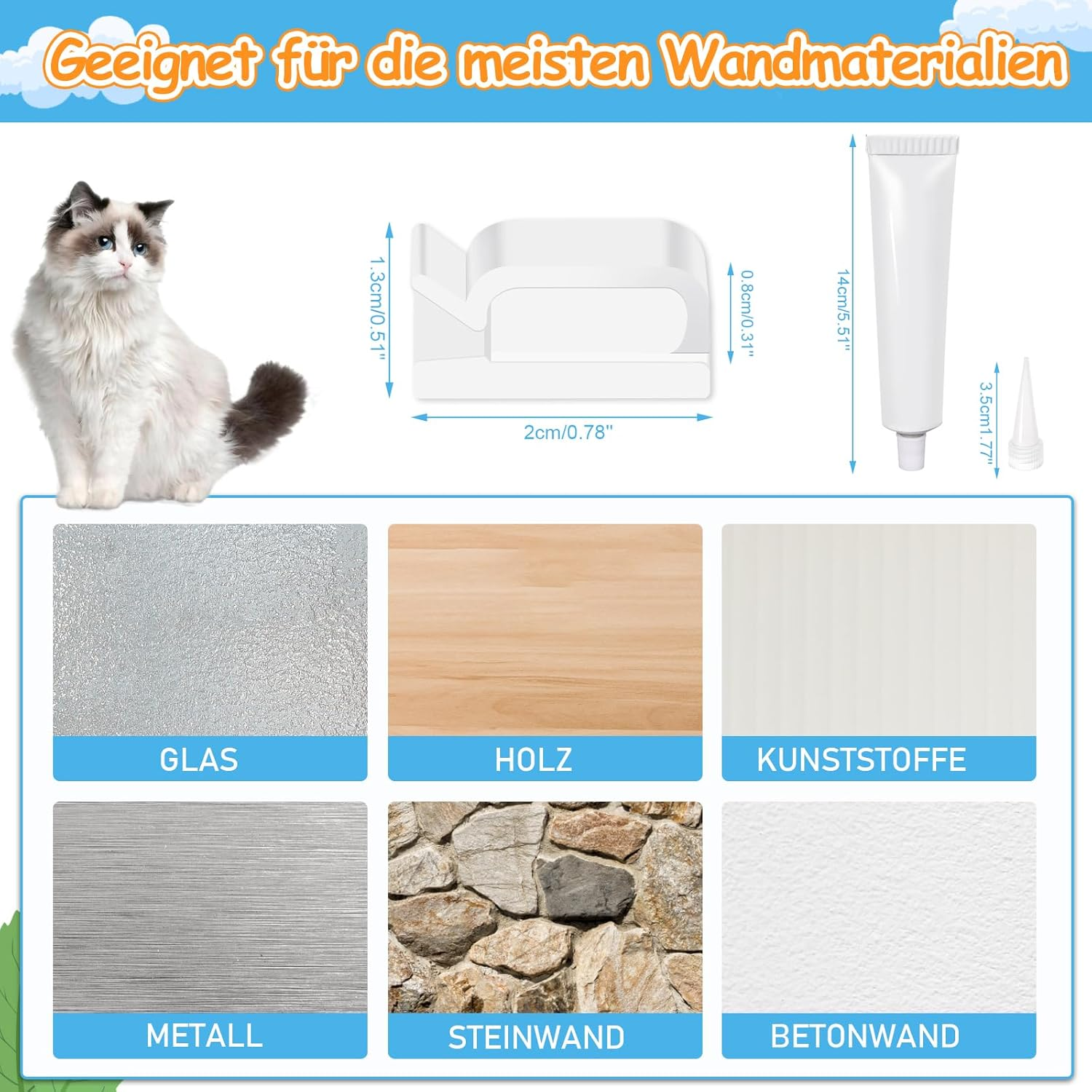 Thomp Adhesive Hooks and Silicone Adhesive Set of 50 for Attaching Cat Net for Balcony No Drilling Transparent Hook Mounting Adhesive Extra Strong 50 Ml Weatherproof Outdoor for Balcony, Window, Wall image number 6