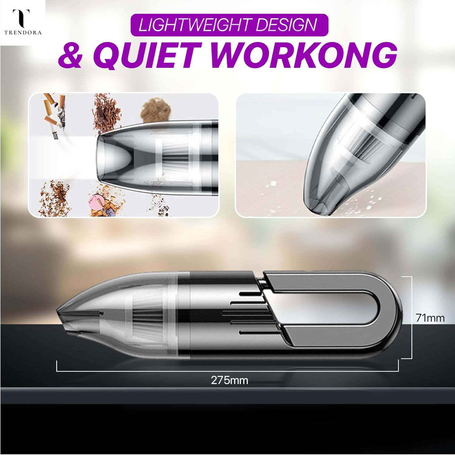 Car Vacuum Cleaner &ndash; Cordless Portable Handheld Vacuum with 120W Power | Dual 2000 Mah Rechargeable Batteries | USB Charging | 0.5L Dust Capacity | Lightweight 0.36Kg. image number 4