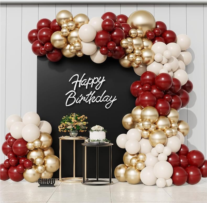 148Pcs Burgundy Balloon Garland Wedding Party Decorations Burgundy Sand White Metallic Gold Balloon Wedding Balloon Garland for Valentines Day Wedding Anniversary Birthday Party Decorations image number 3