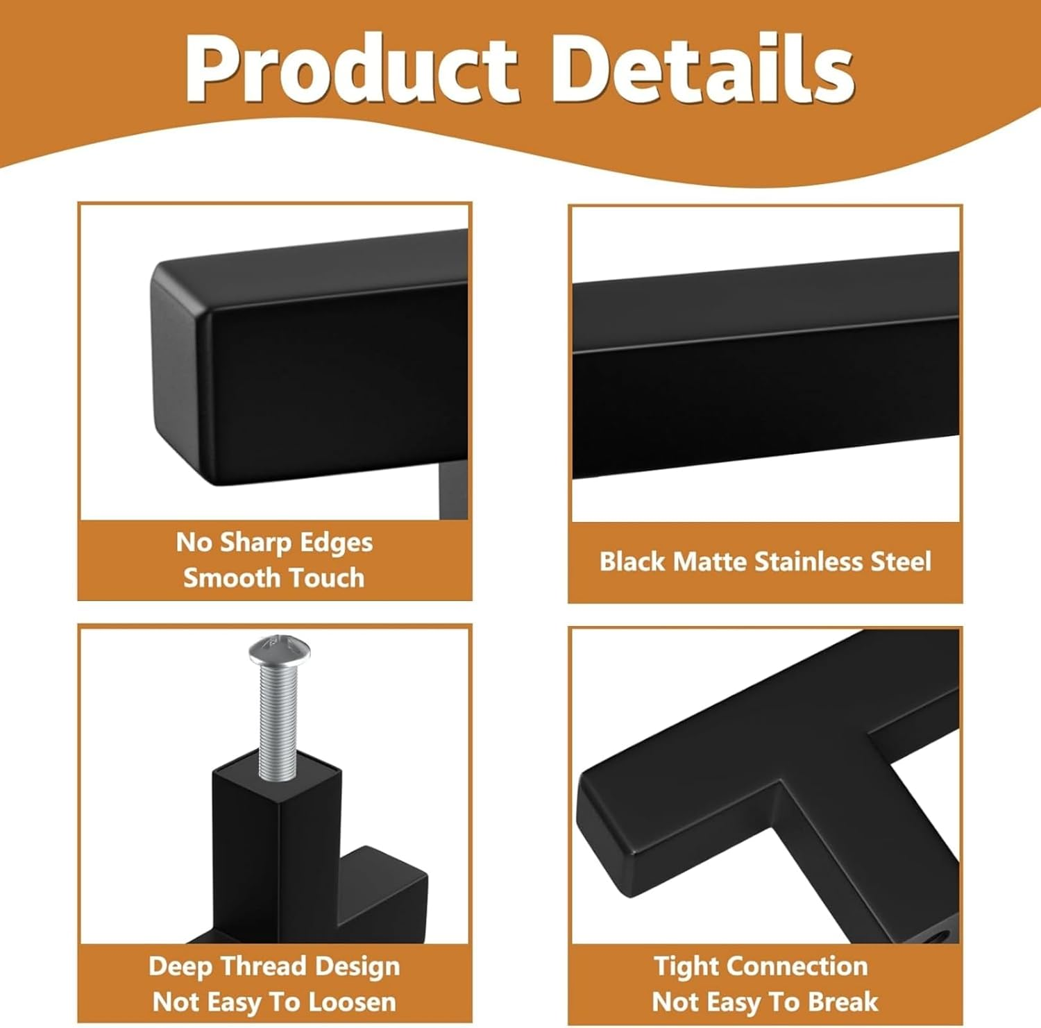 SNOKAY 10 Pack Matte Black Square T Cabinet Pulls Single Hole Square Cabinet Handles for Kitchen Cabinet Matte Black Drawer Pulls, 5CM Length image number 4