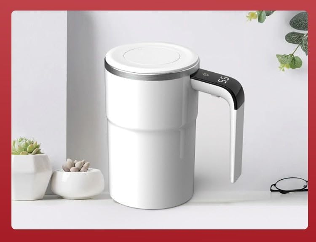 Azragon Auto Stirring Cup, Automatic Self Stirring Coffee Mug with Lid, 12 OZ, Temperature Display, Travel Tumbler, Creamy White，Fitness Cup for Bodybuilding Protein Powder. image number 3