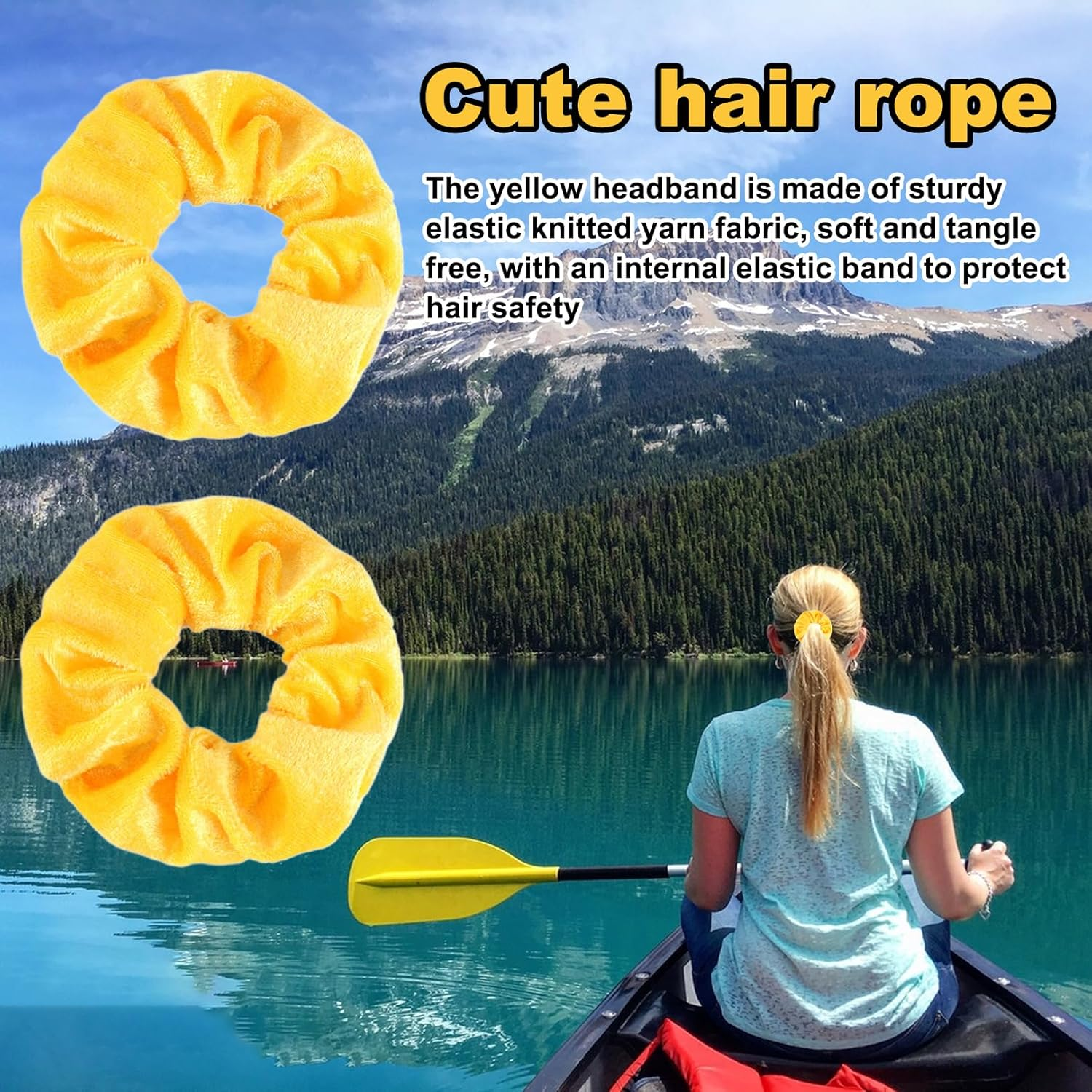 Pack of 2 Hair Bobbles Yellow, Hair Thick Scrunchies Hair Band, Elastic, Women'S Soft Scrunchies, Large Velvet Hair Bobbles, Christmas Headband Set, Stylish Women Elastic, Hair Headband for Afro Curly image number 5